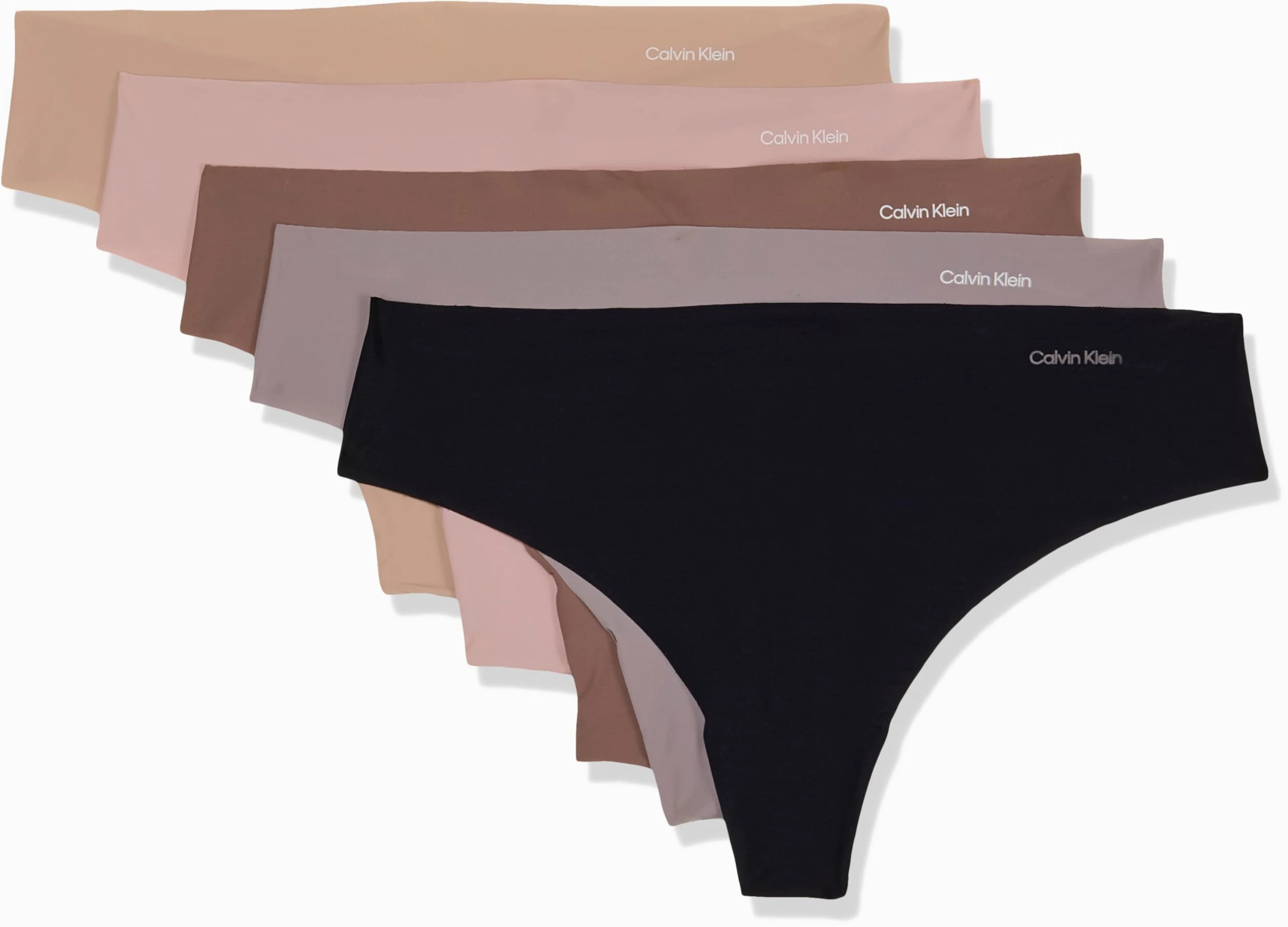 Calvin Klein Niewidoczne damskie stringi bezszwowe, 5 sztuk, Czarny/Jaskiniowy/Szary Piaskowy/Stonowany/Cydrowy, XL