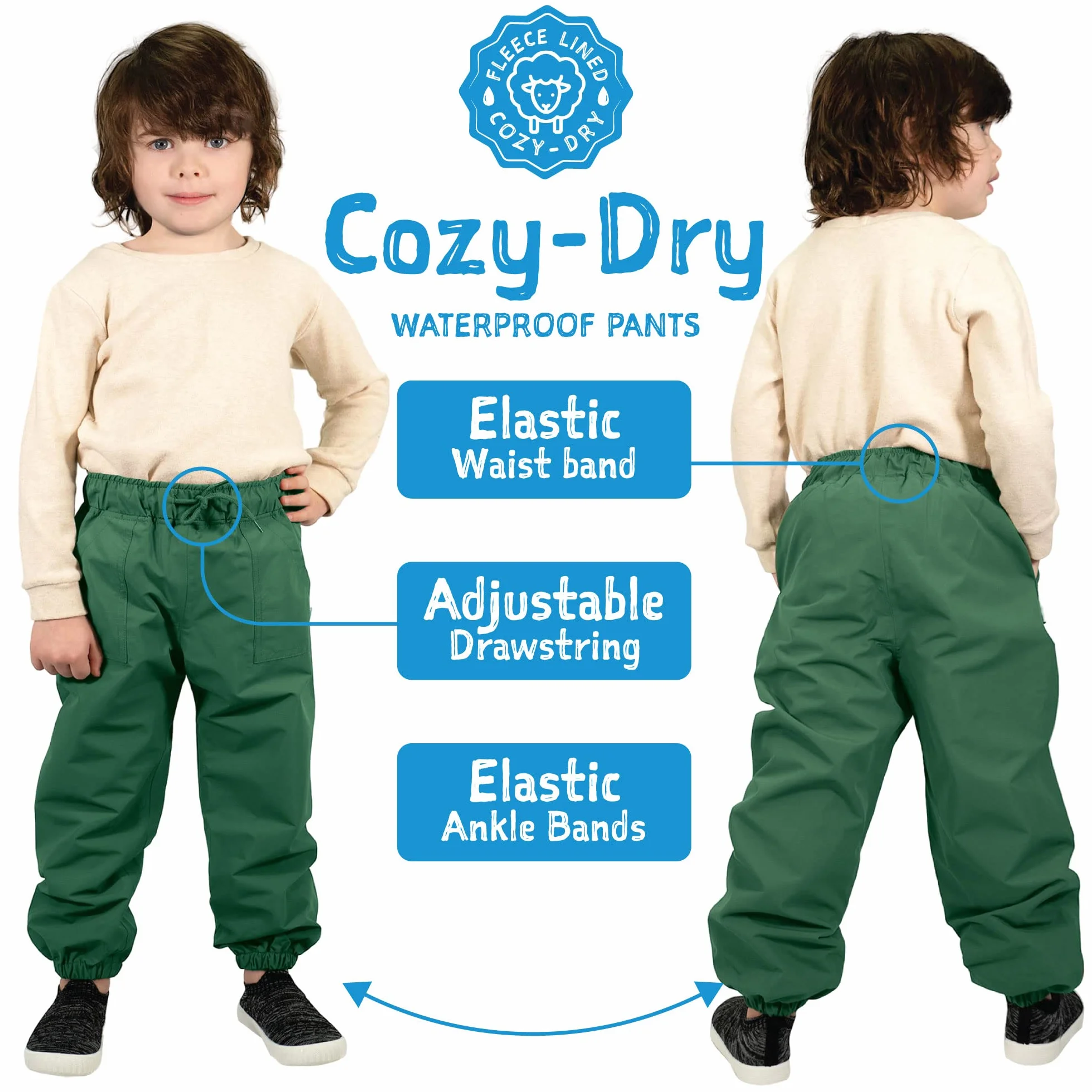 Jan & Jul Cozy-Dry wodoodporne spodnie przeciwdeszczowe dla dzieci, 12 Miesięcy