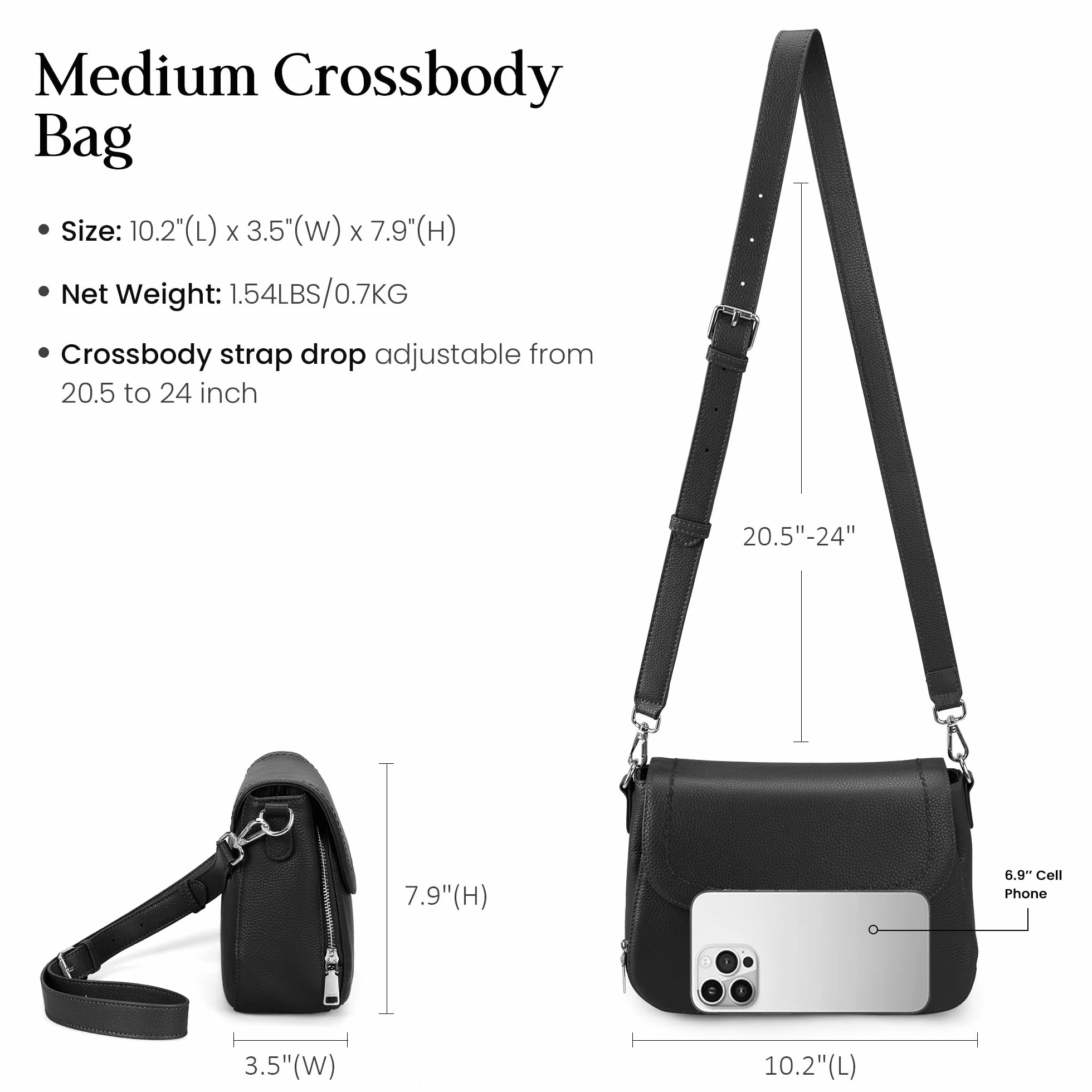 befen Torby crossbody z prawdziwej skóry dla kobiet z wbudowanym portfelem RFID, średnia damska torba podsiodłowa, torebka na ramię