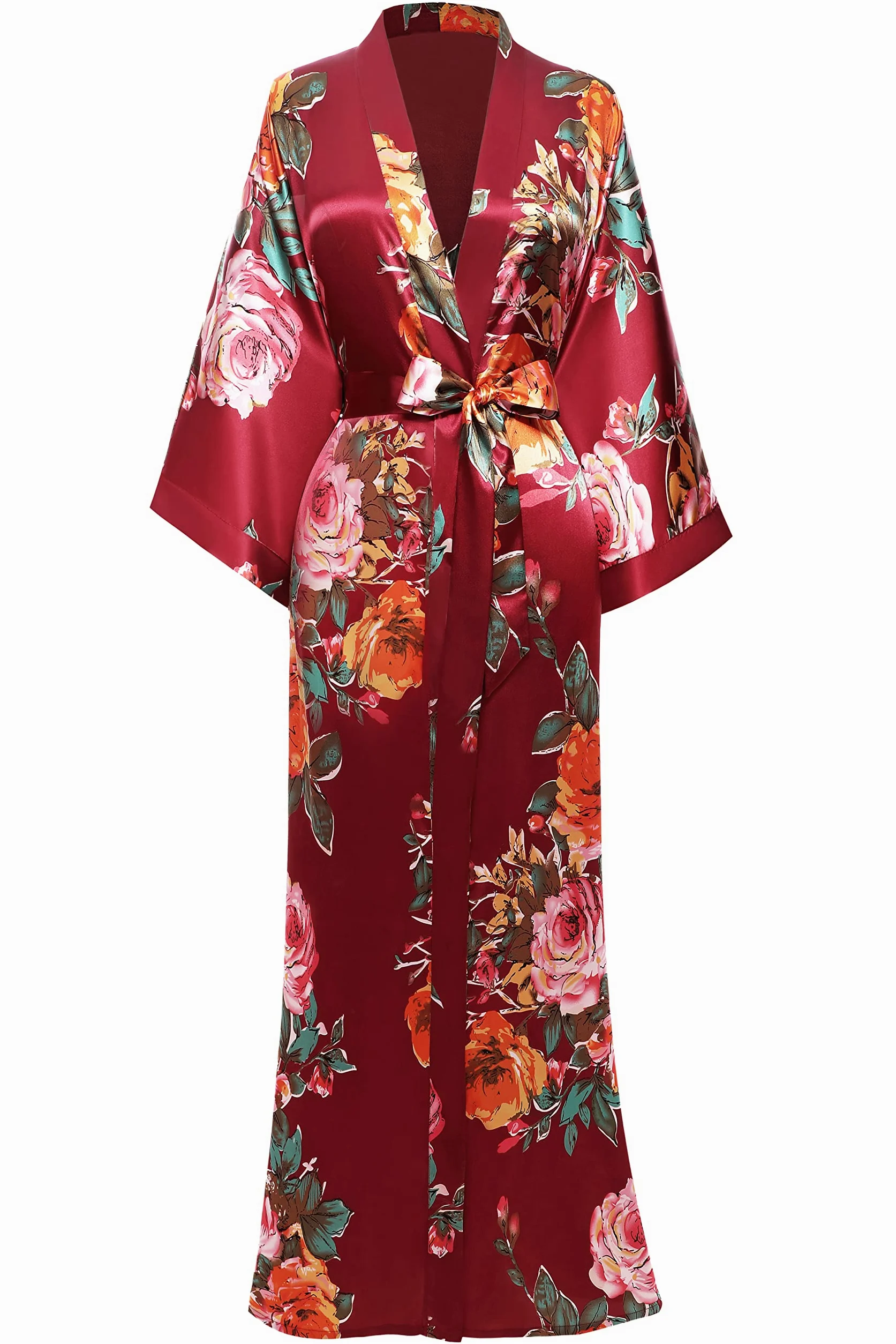 BABEYOND Damski szlafrok poranny maxi długi satynowy lato kimono kwiatowy wzór nadrukowany szlafrok kimono, kardigan damski, długi szlafrok w kwiaty, płaszcz do spania dla dziewcząt, piżama na imprezę