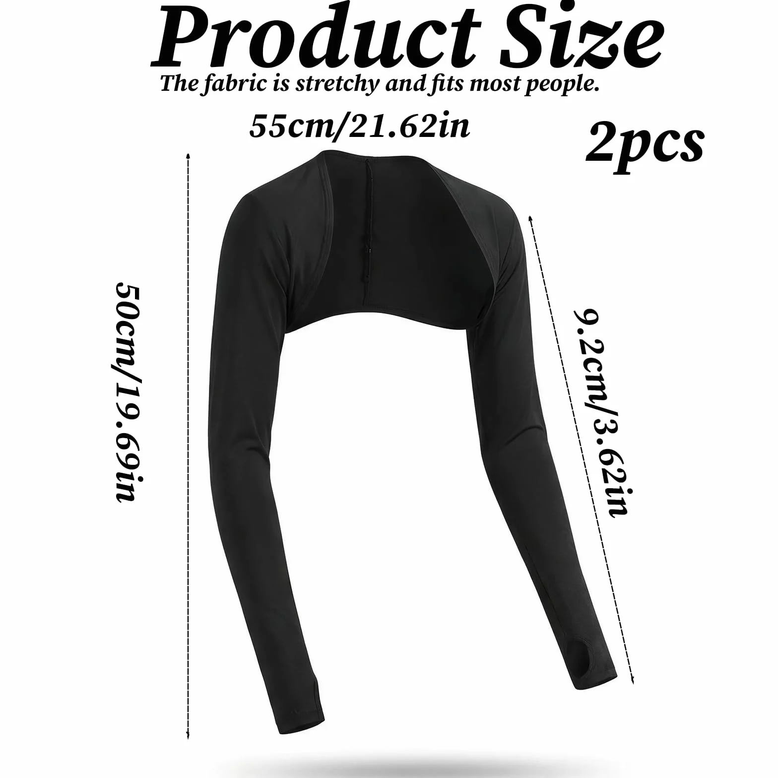 2-pak rękawów na ramiona dla kobiet, chłodzące, chroniące przed słońcem, szale, pokrowce na ramiona z otworami na palce, czarne rękawy chłodzące dla kobiet, sporty na świeżym powietrzu, golf