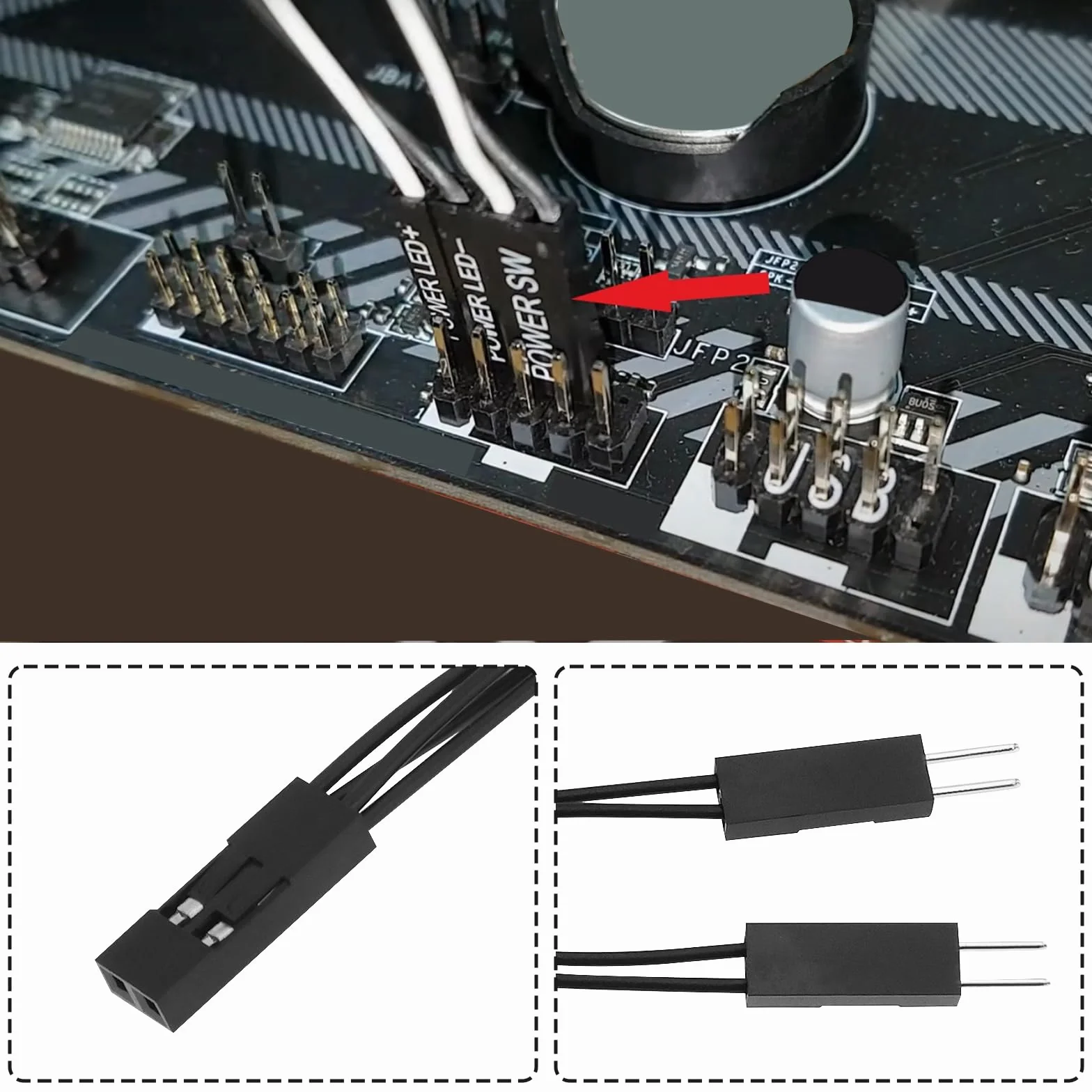 8X Dupont 2-pinowy adapter żeński na 2 męskie 2,54 mm cynowana miedź z Power+/Power SW/HDD LED/Reset SW płyta główna PC