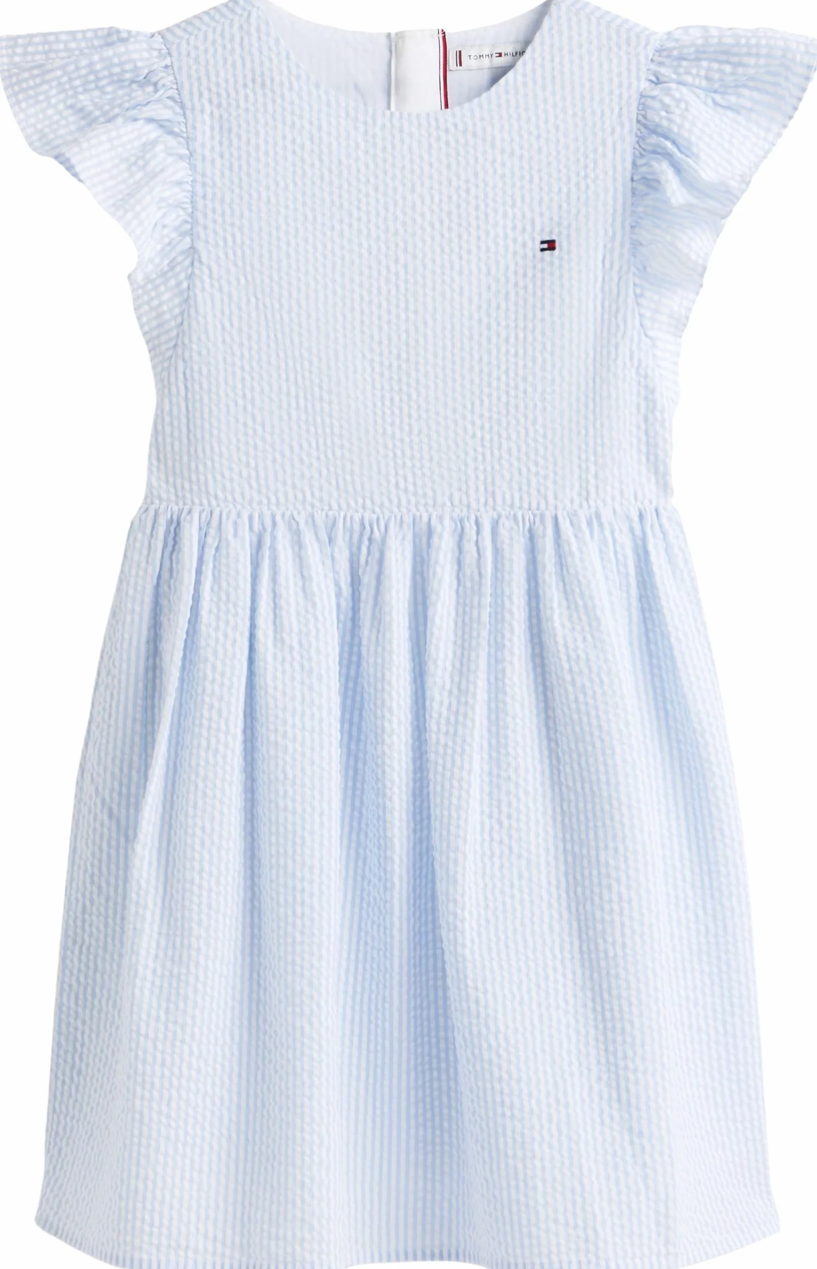 Tommy Hilfiger Dziewczęca sukienka seersucker niebieska Sweet Blue Stripes 4 lata