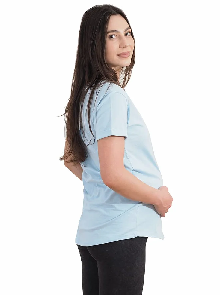 Mamatoto Damska koszulka ciążowa 100% bawełna miękka okrągły dekolt top z krótkim rękawem, Sky Blue, 42