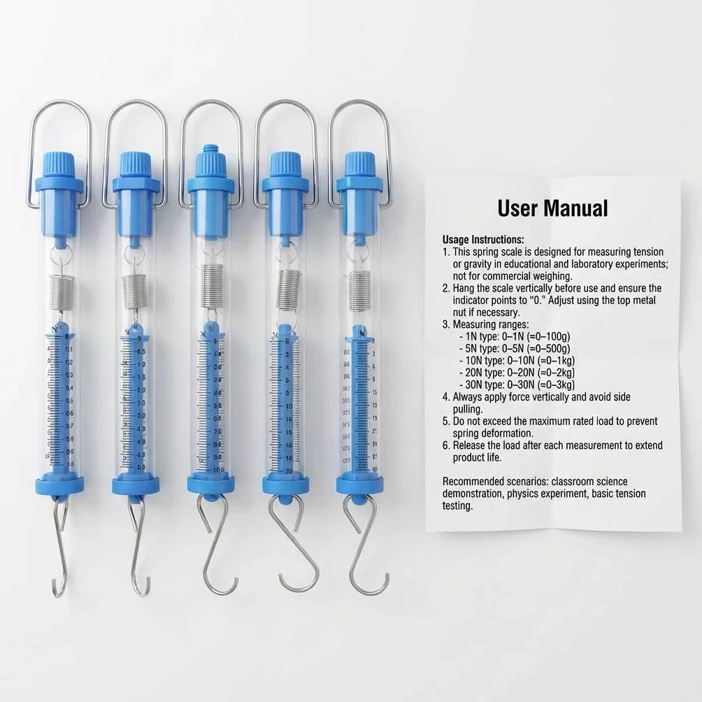 QWORK® 5-częściowy zestaw balansu sprężynowego przezroczysty z balansem sprężynowym (1N, 5N, 10N, 20N, 30N)