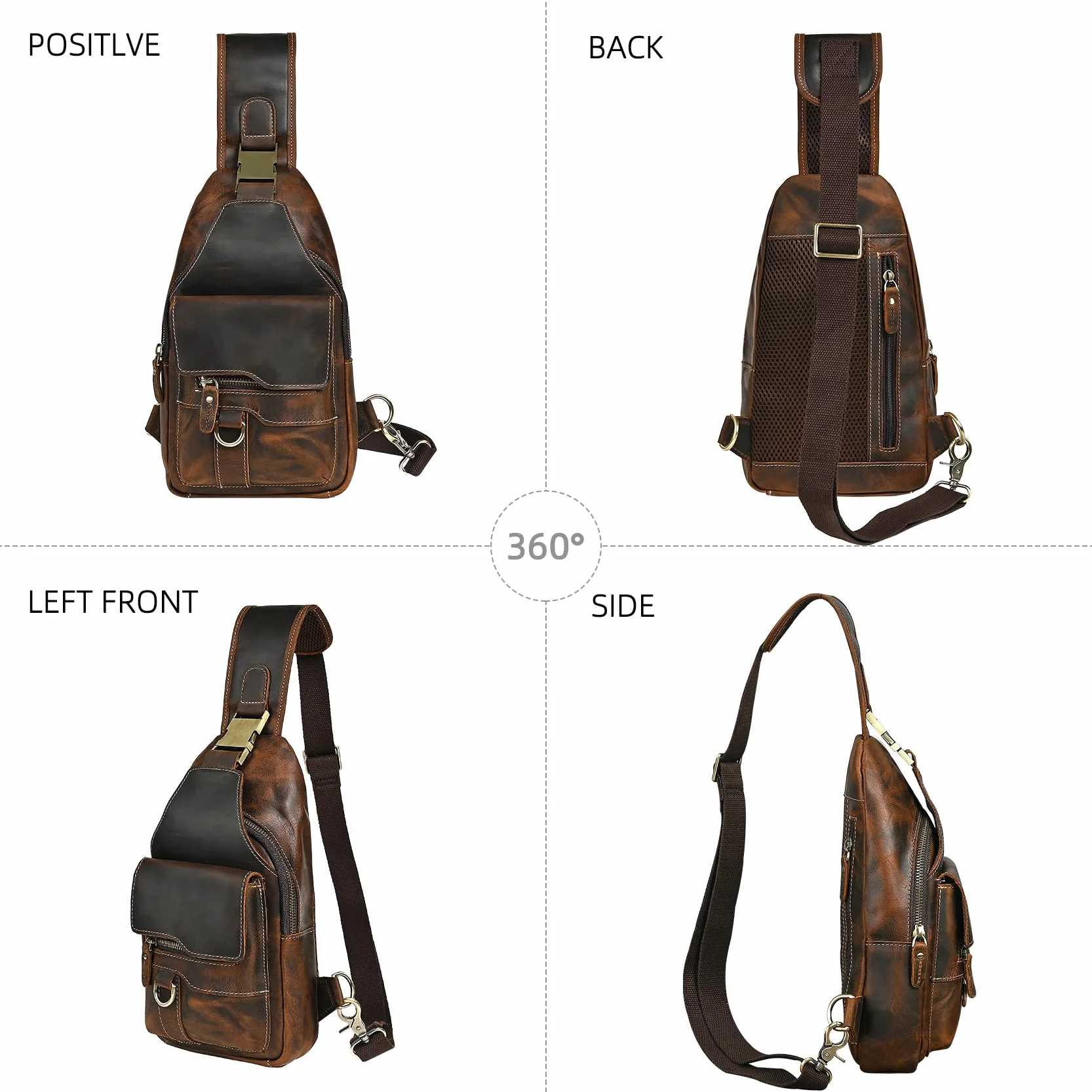Gruby szalony koń skórzana trójkątna torba na ramię crossbody torba podróżna na jedno ramię plecak na co dzień dla mężczyzn mężczyzn 3028, 100% prawdziwa skóra-8013 kawa, m