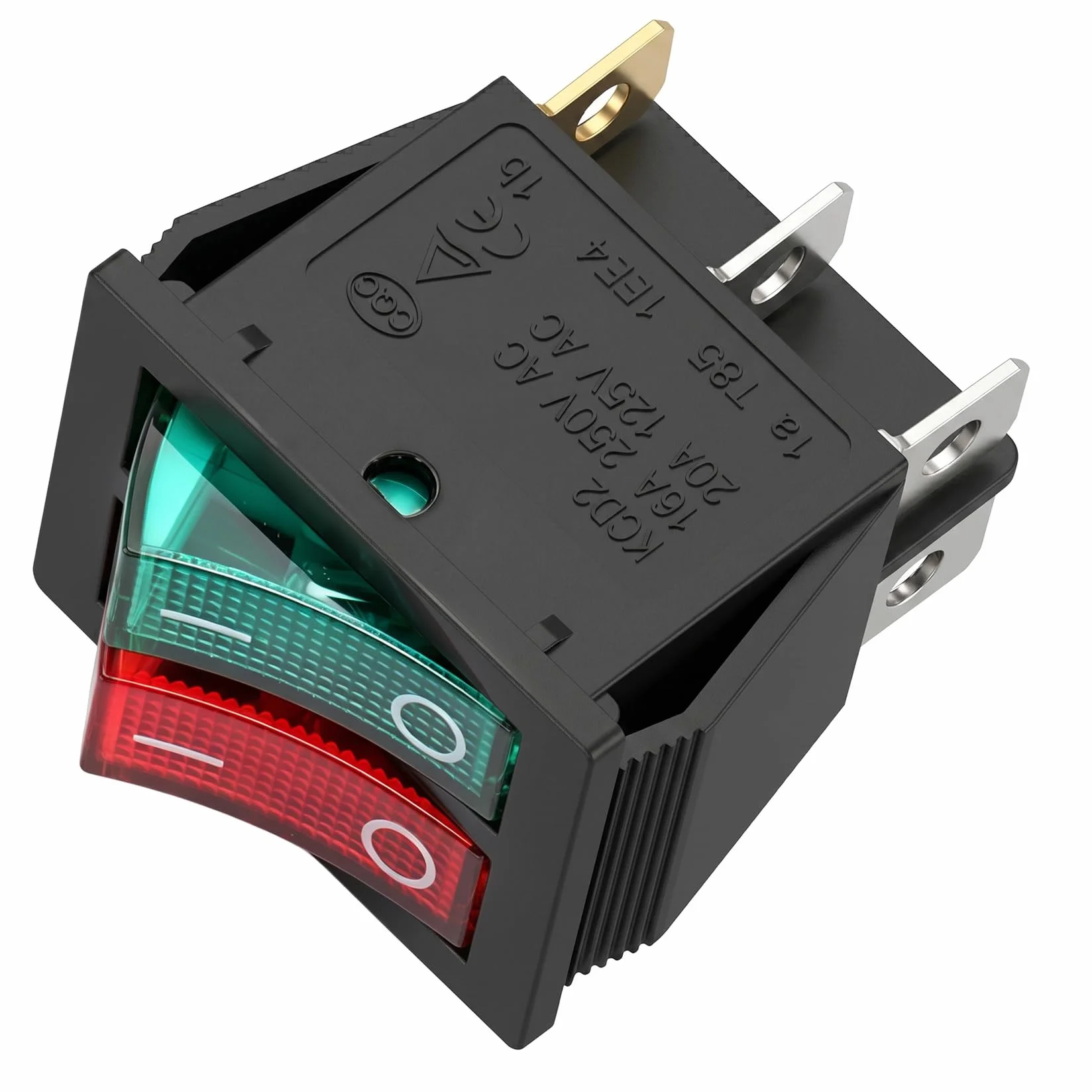 Heschen Podwójny przełącznik kołyskowy, ON-OFF, SPST, 6 zacisków, czerwone zielone światło, 16 A 250 V AC, 2 szt