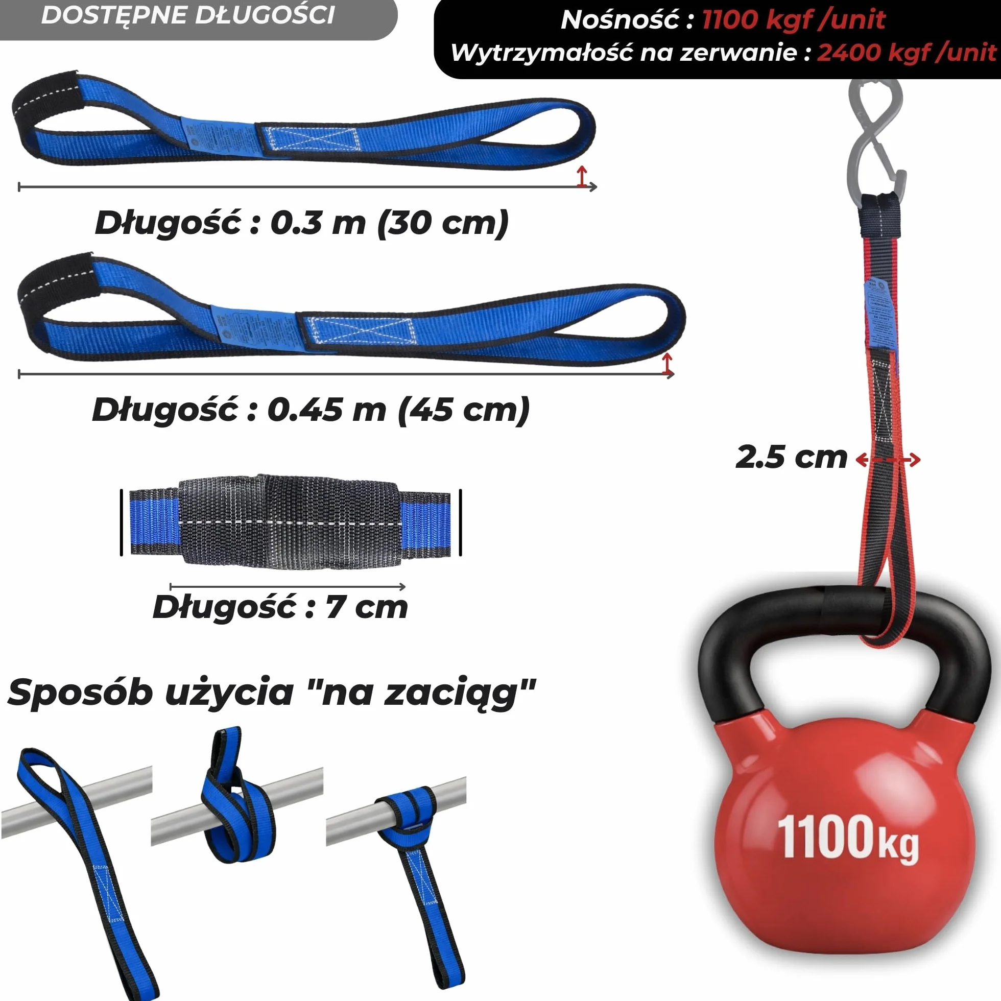 Pasy Mocujące do Motocykla 30 i 45 cm 2400 kg, Pasy Transportowe do Mocowania Motocykla na Przyczepie, Kierownicy i Ramie, Zabezpieczenie Ładunku w Transporcie, 4 Sztuki Niebieski