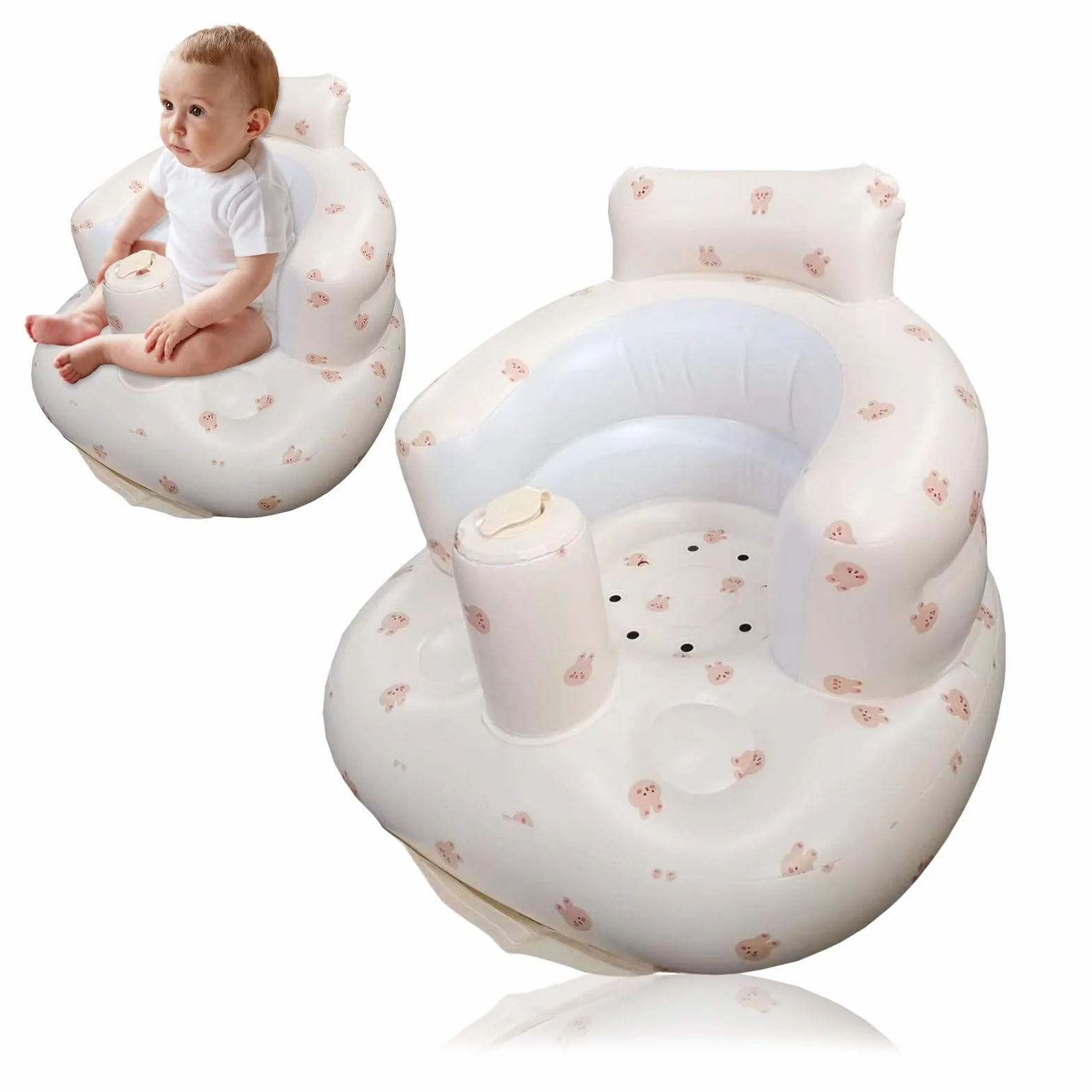 Pomoc do siedzenia dla niemowląt, Nadmuchiwany fotelik dla niemowląt, Inflatable Baby Seat dla niemowląt od 3 miesięcy, Fotelik do kąpieli dla niemowląt, Built-in Air Pump, Anti-Fall Składany