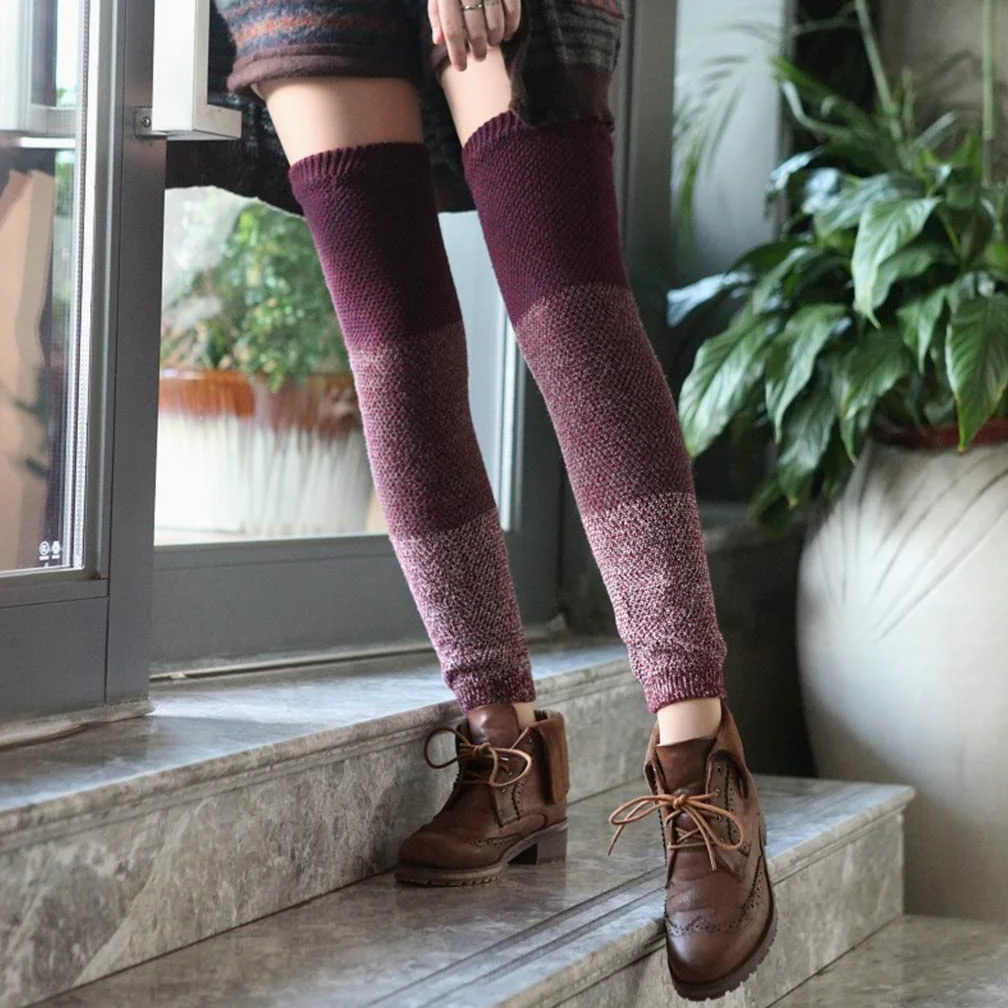 Over Knee Women Leg Warmers Girl Trójkolorowe przeszycia Dzianinowa osłona stóp Jesienno-zimowa ocieplacz na nogi Skarpety kupy (kolor: A, rozmiar: 58-62 cm) (C 7 1/8)