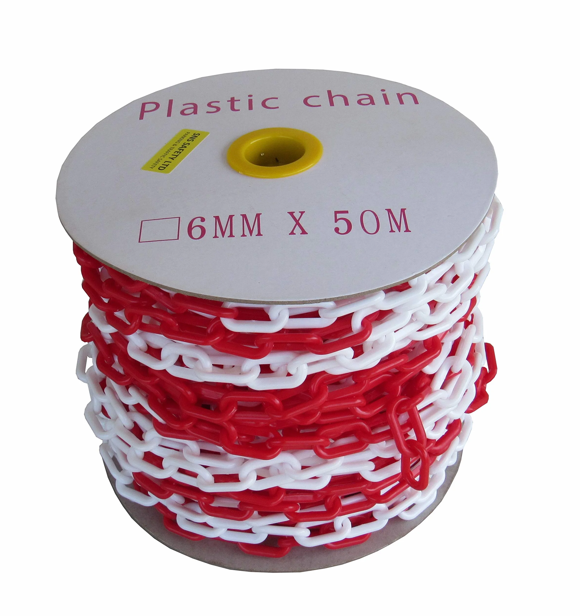 Czerwony i biały plastikowy łańcuch 6 mm 50 metrów (50 m)