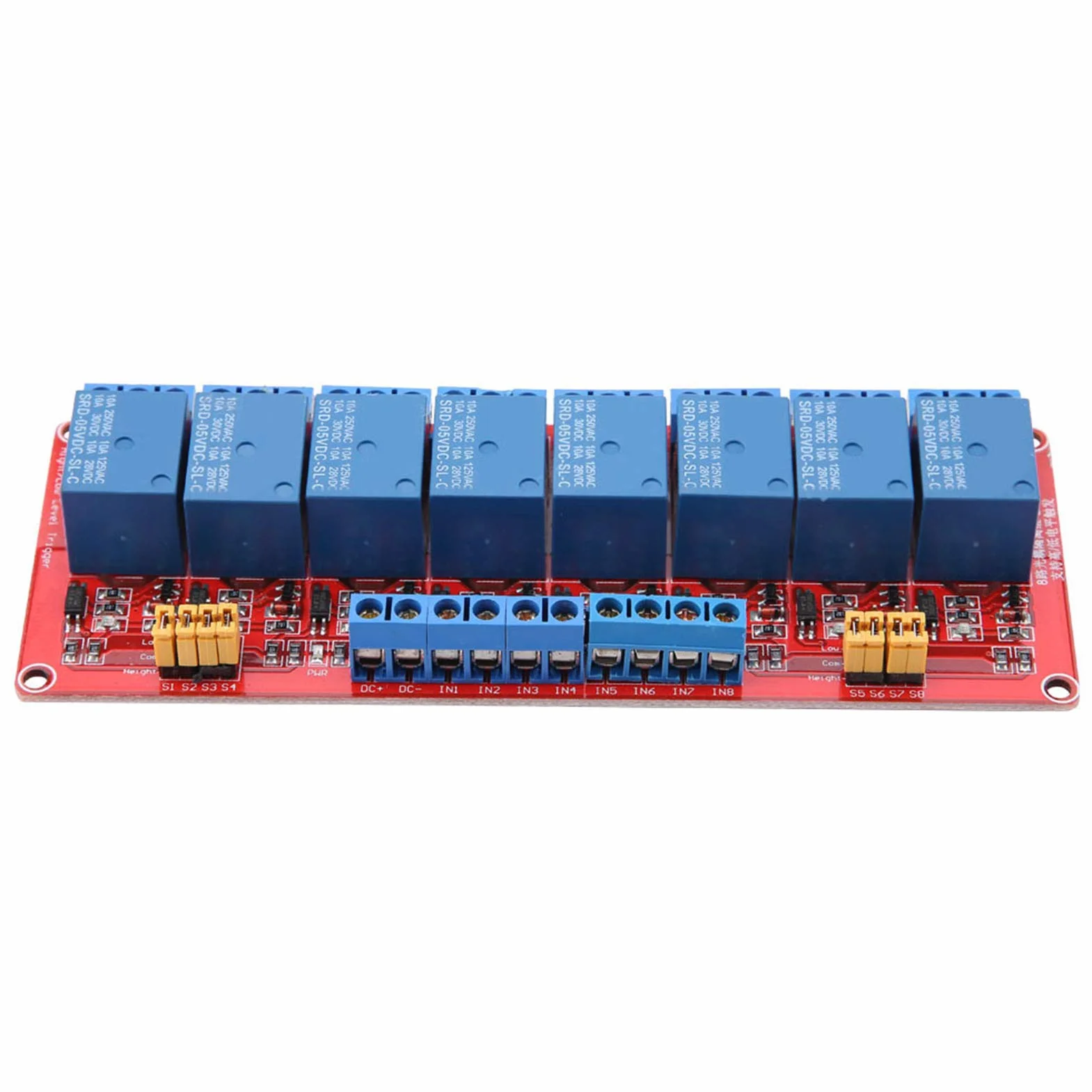Moduł Przekaźnika 8-Kanałowy z Transoptorem, Wysoki Niski Wyzwalacz, 5V/12V/24V, Zielony Wskaźnik Pracy, 5V