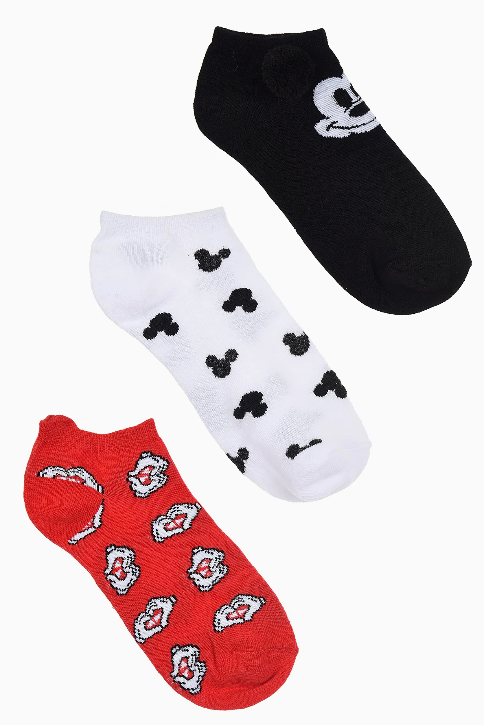 MICKEY MOUSE Zestaw 3 par skarpet dziecięcych - skarpety Mickey w 2 rozmiarach i 3 kolorach, Biały; Czerwony; Czarny, 39-41 Taille courte