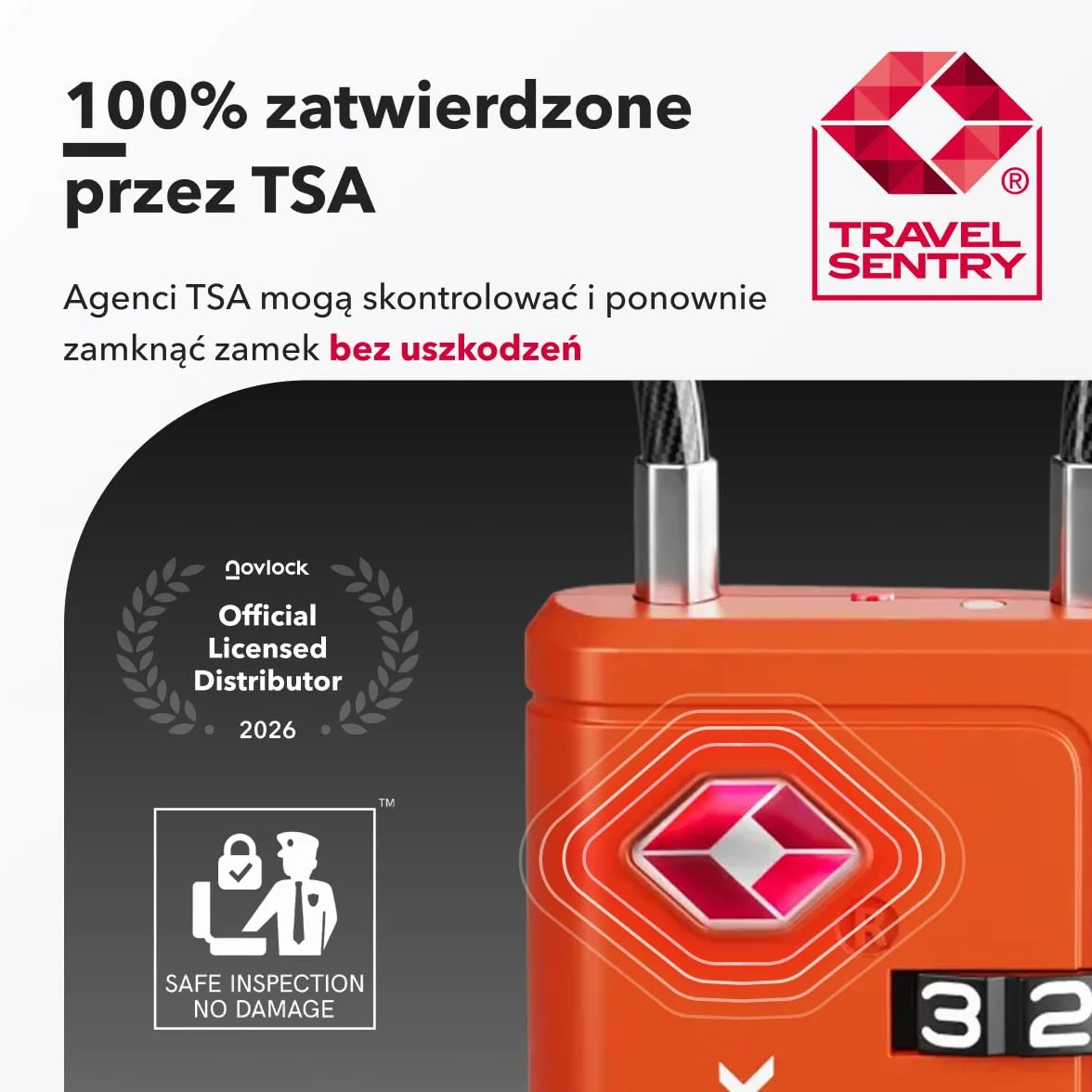 Kłódki TSA ze Wskaźnikiem Otwarcia – 4-cyfrowe Szyfrowe Zamki do Walizek, Plecaków, Bagażu i Szafek – Zamki Podróżne z Elastyczną Stalową Linką, Zestaw 2 Pomarańczowe