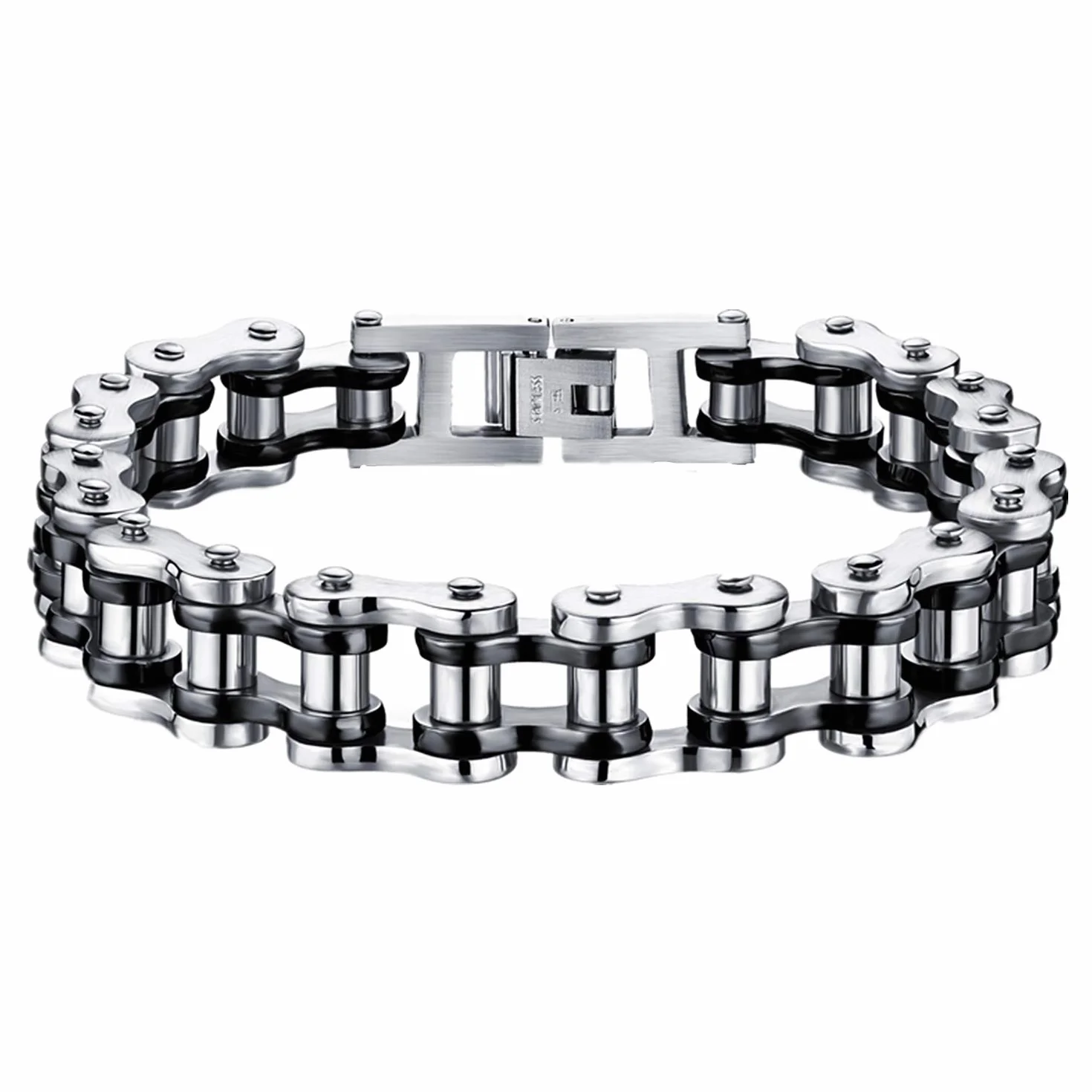 JewelryWe Męska bransoletka ze stali nierdzewnej punk rock mechaniczny styl rower rowerzysta łańcuch lista bransoletka na nadgarstek