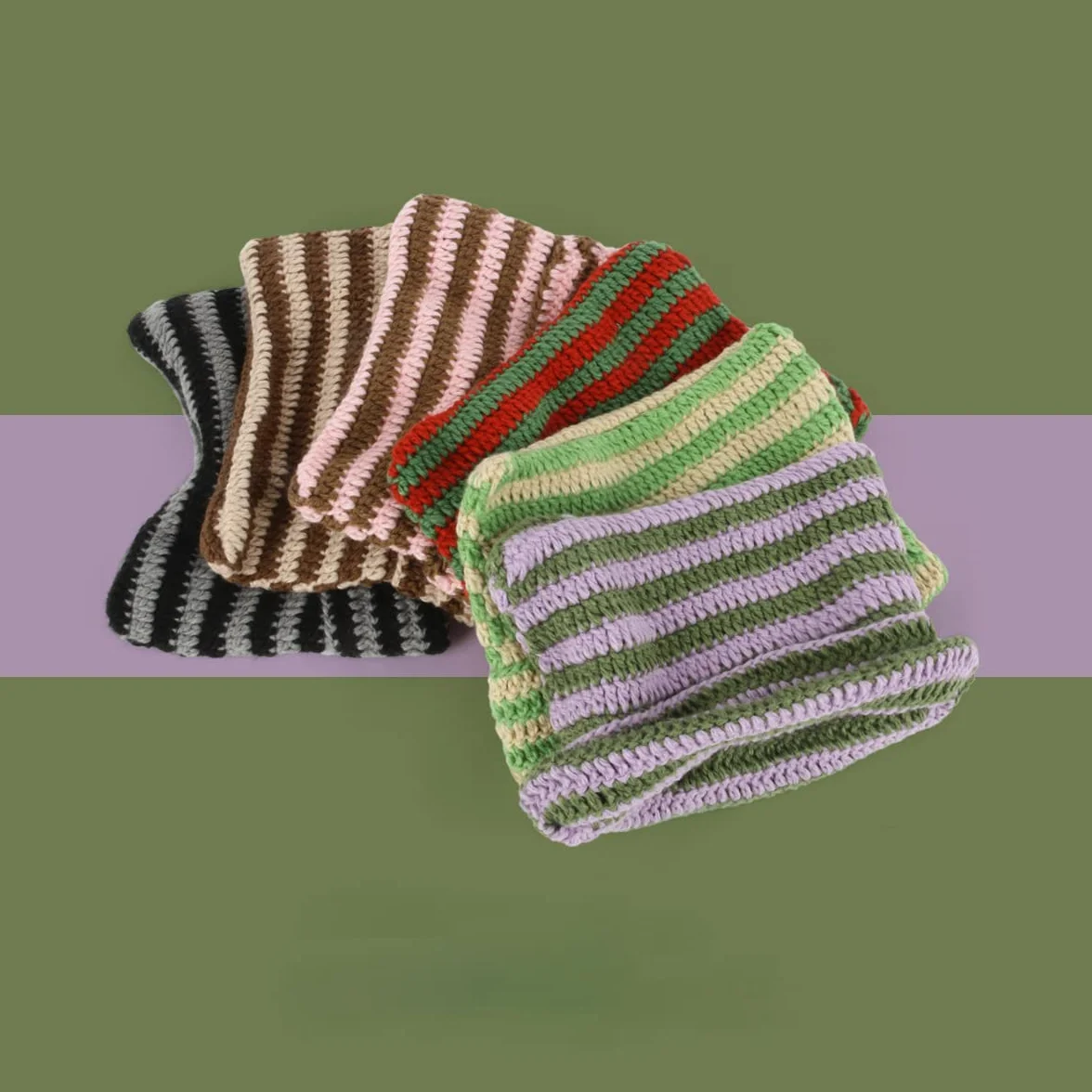 Fairy Grunge Beanie Y2K kot w kapeluszu w paski szydełkowany luźny kapelusz zimowy ciepły dzianinowy alternatywny nakrycie głowy akcesoria