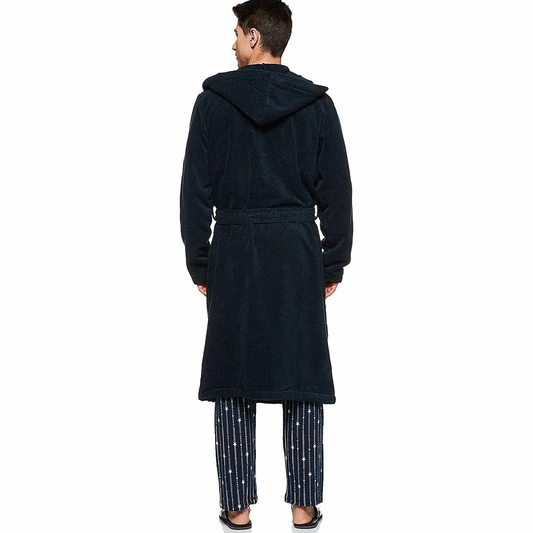 Tommy Hilfiger Mężczyźni Icon Hooded Szlafrok Kąpielowy, Granatowy, M