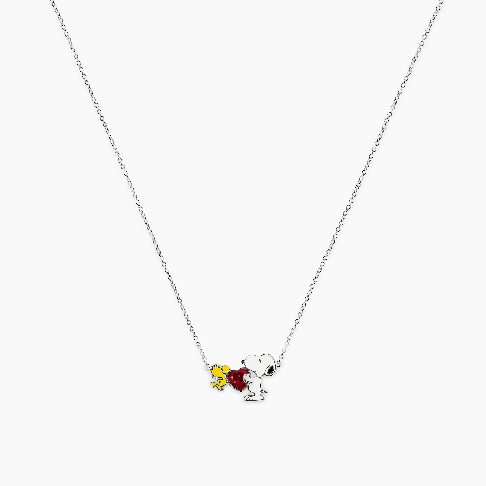 Peanuts Snoopy & Woodstock naszyjnik z zawieszką w kształcie serca NF00747SRPL-18.PH, Jeden rozmiar, Mosiądz, Bez kamieni szlachetnych