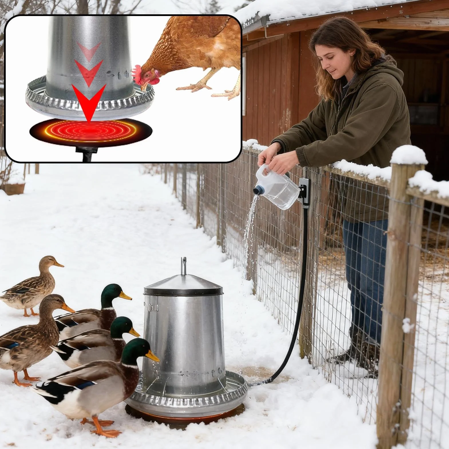 Generisch Podgrzewacz wody pitnej dla kur, poidło dla kur, ogrzewanie, mata grzewcza 15 cm, podgrzewacz wody, na zimę, na farmę drobiu, na zewnątrz, na podwórko