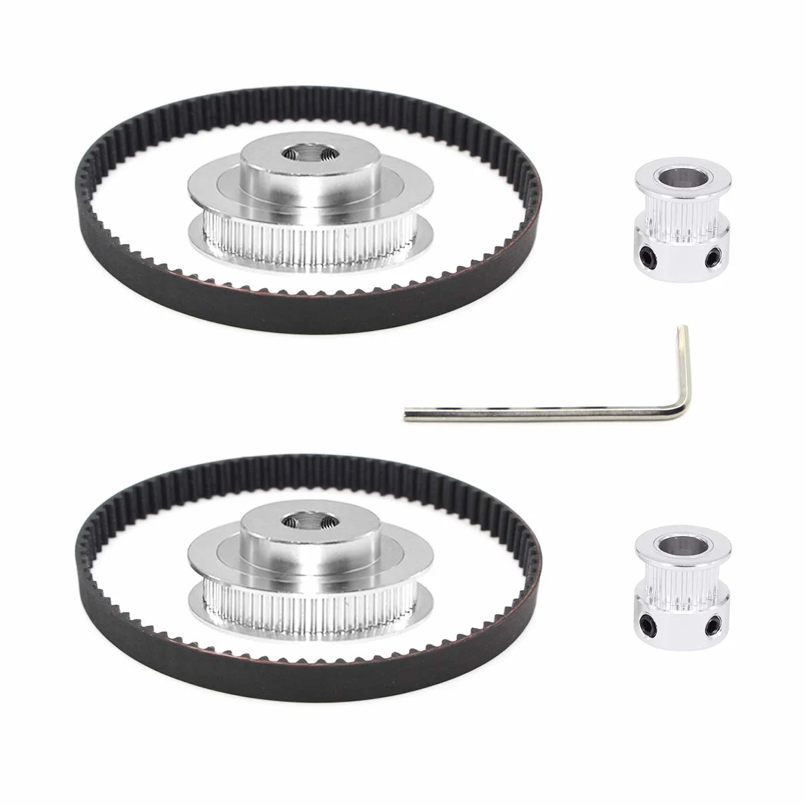 2 zestawy kół synchronicznych 2GT 20 i 60 zębów, otwór 10 mm, aluminiowe koło pasowe rozrządu z 2 paskami o długości 200 mm i szerokości 6 mm (20-60T-10B-6)