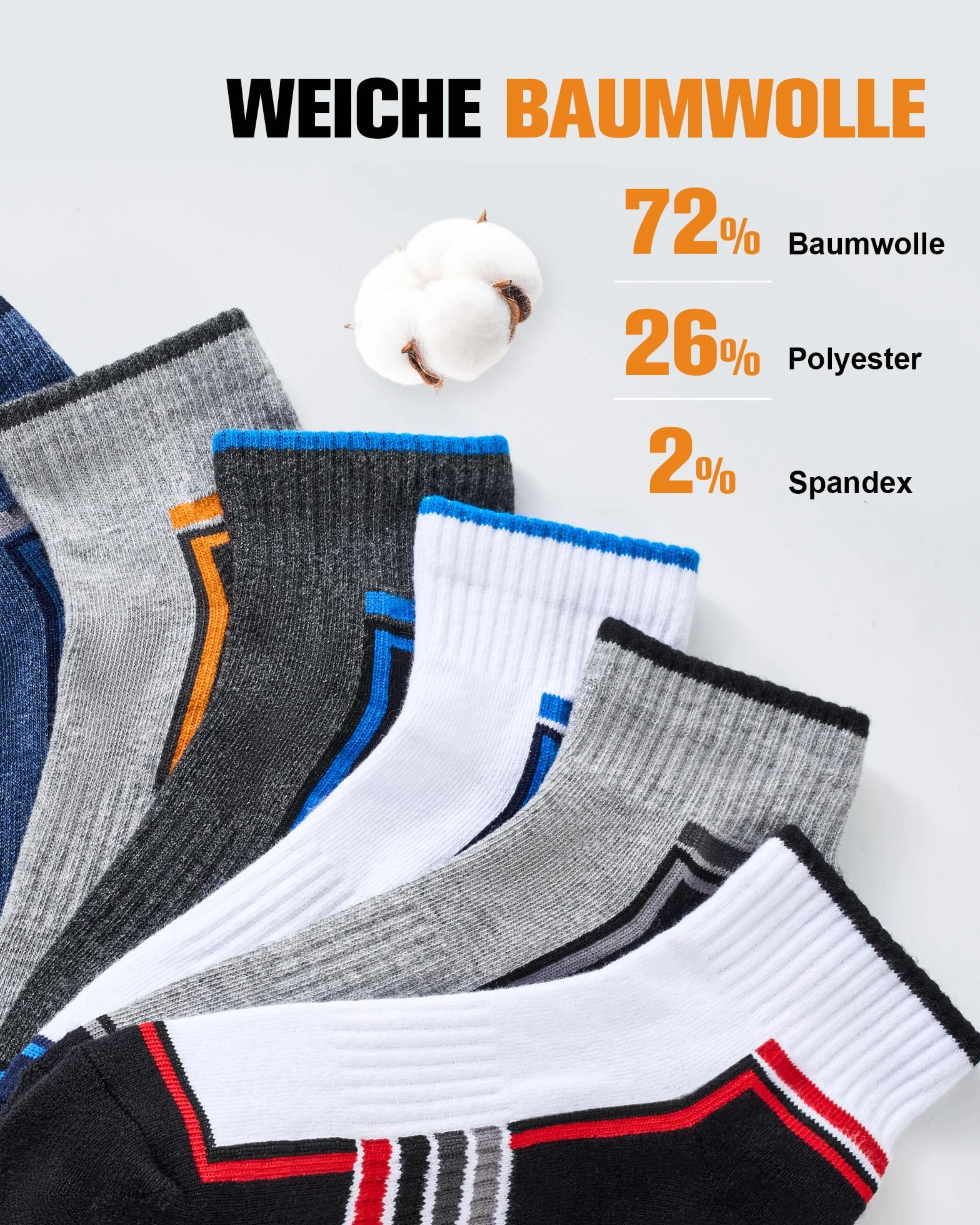 Skarpety sportowe męskie, krótkie, bawełniane, przewiewne na lato do biegania, treningów, domu i pracy, z miękką podeszwą, 6/10 par