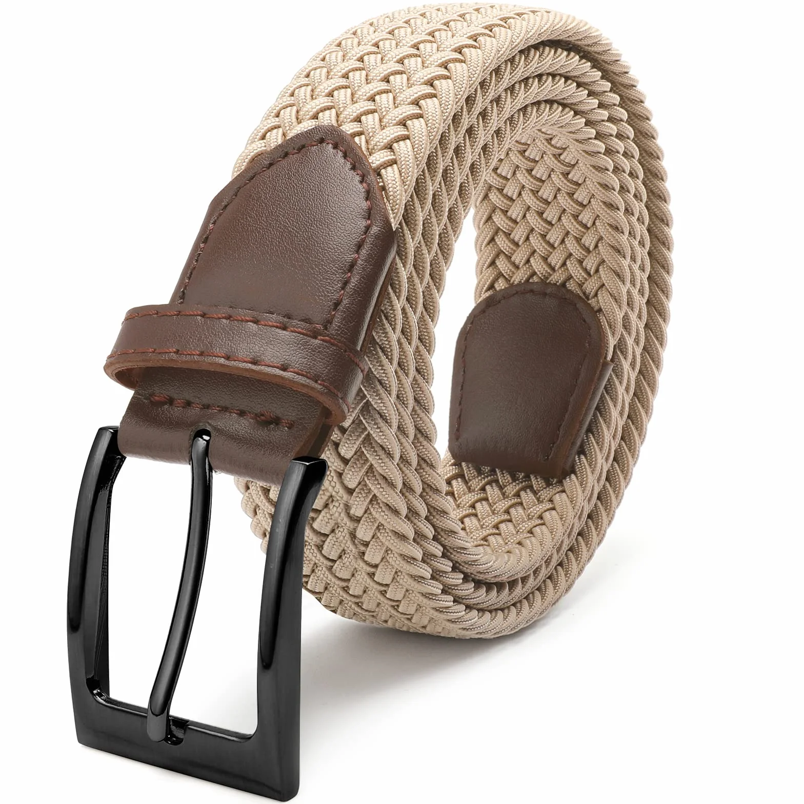 Fairwin Elastyczny pasek męski, pasek z materiału, elastyczny pasek pleciony, elastyczny i elastyczny pasek dla kobiet i mężczyzn, szerokość 3,3 cm, długość od 92 cm do 135 cm