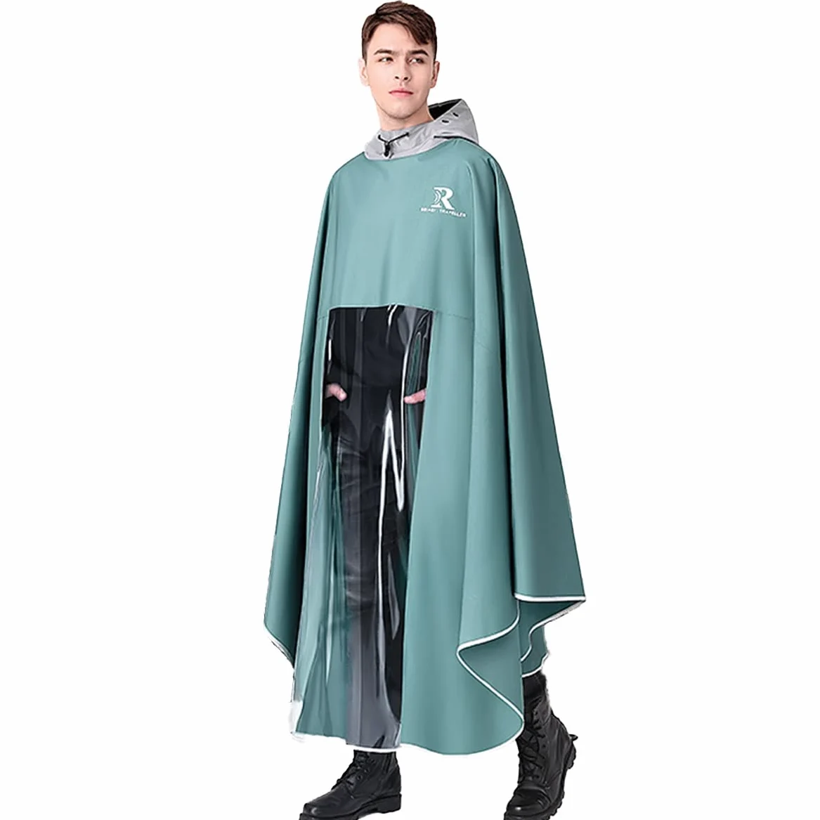 Peleryna przeciwdeszczowa rowerowa Poncho na rower E-Bike Pokrowiec na hulajnogę Wodoodporny, wiatroszczelny, unisex z kapturem(Green,Medium)