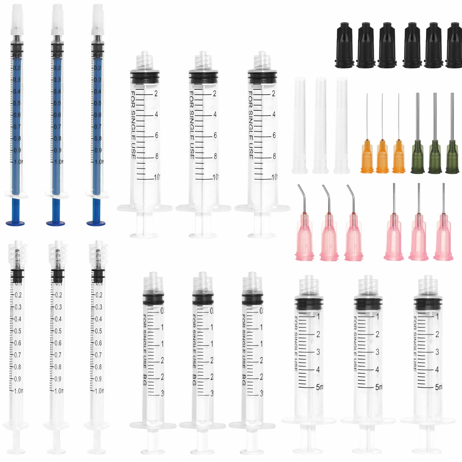 Zestaw strzykawek z siarą, 15 sztuk, 1 ml, 3 ml, 5 ml, 10 ml, strzykawka dozująca z tępą igłą i nasadką, strzykawka wielokrotnego użytku, plastikowa strzykawka do karmienia zwierząt, przemysłu,