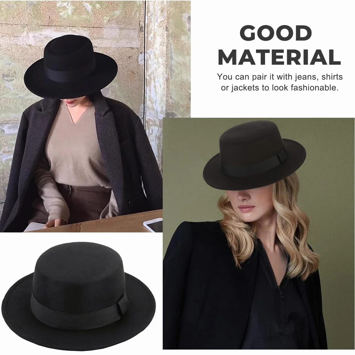 Moda czarna klasyczna mieszanka wełny płaski daszek elegancka czapka Fedora styl panama czapka typu melanż kapelusz z paskiem wstążkowym