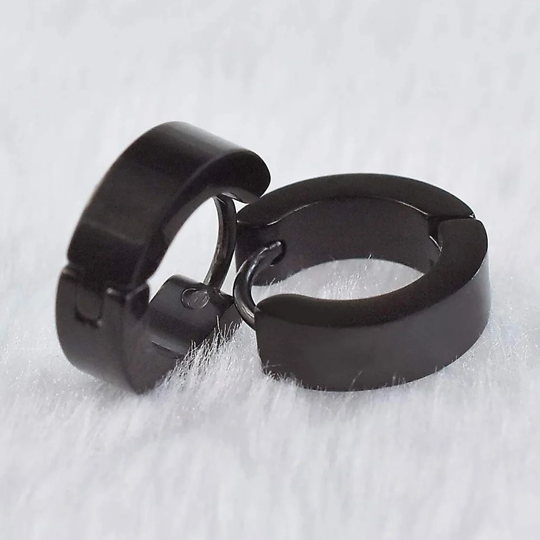 LEEQ Kolczyki męskie/damskie ze stali nierdzewnej matowe czarne srebrne 4 mm / 12 mm klasyczne kolczyki 2 szt., 4 sztuki (1 sztuka), drewno, metal, tytan, srebro, 4 sztuki (1), drewno, metal, tytan,
