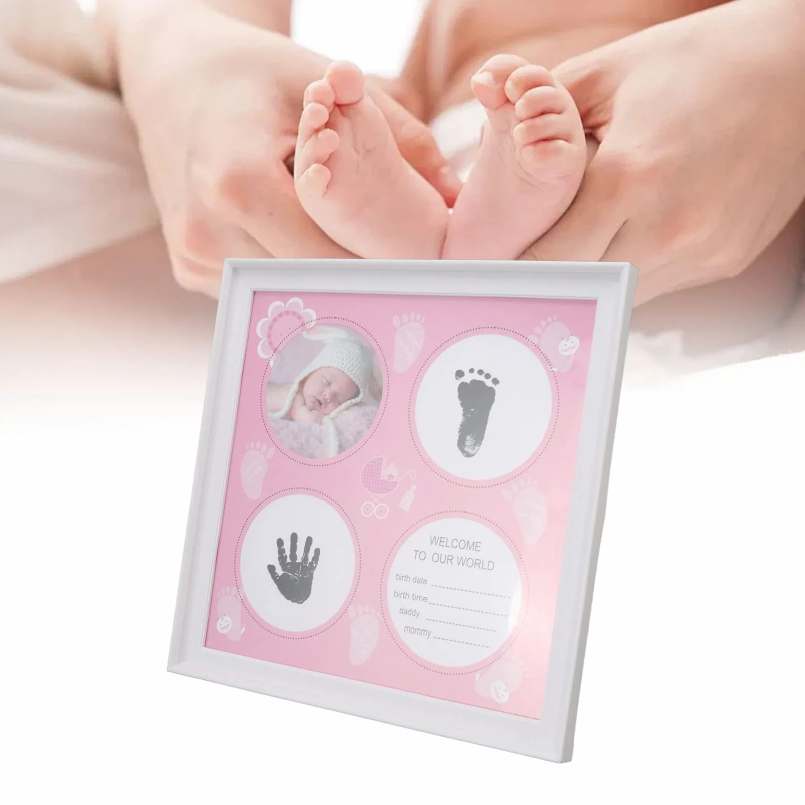 BORDSTRACT Baby Handprints And Footprints Ramka Na Zdjęcia, Prezent Dla Noworodka, Pamiątka Dla Chłopca I Dziewczynki Milestone Ramka Na Zdjęcia Dla Noworodków, Dekoracja Pokoju(Różowy)