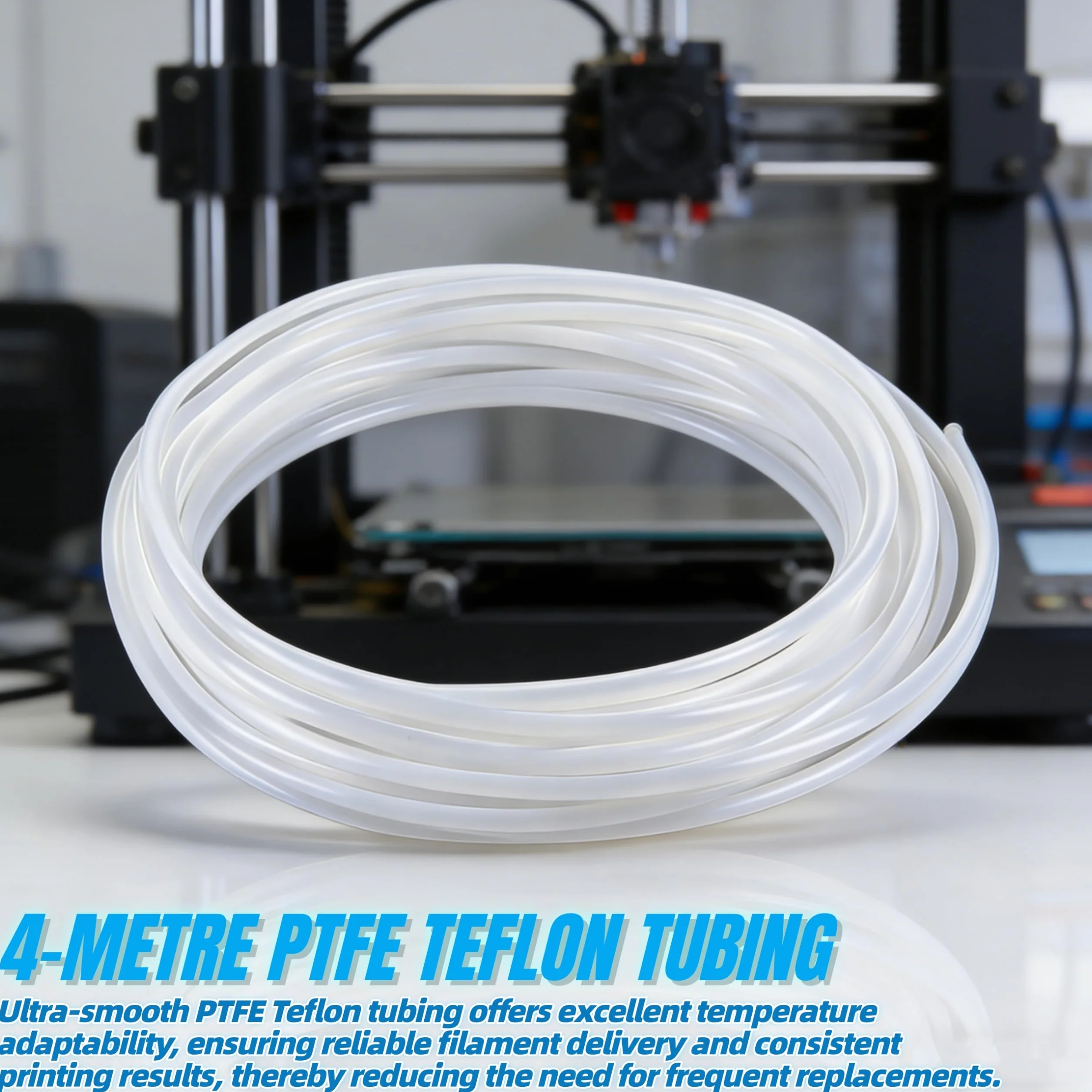 Wąż PTFE 4 m ID × 4 mm OD PTFE Tube do 1,75 mm do Bambu Lab A1/A1 mini/P1P/P1S/X1C, do Creality K1/K1 Max/Ender 3 V3, teflonowa tuba akcesoria do drukarek 3D, biały