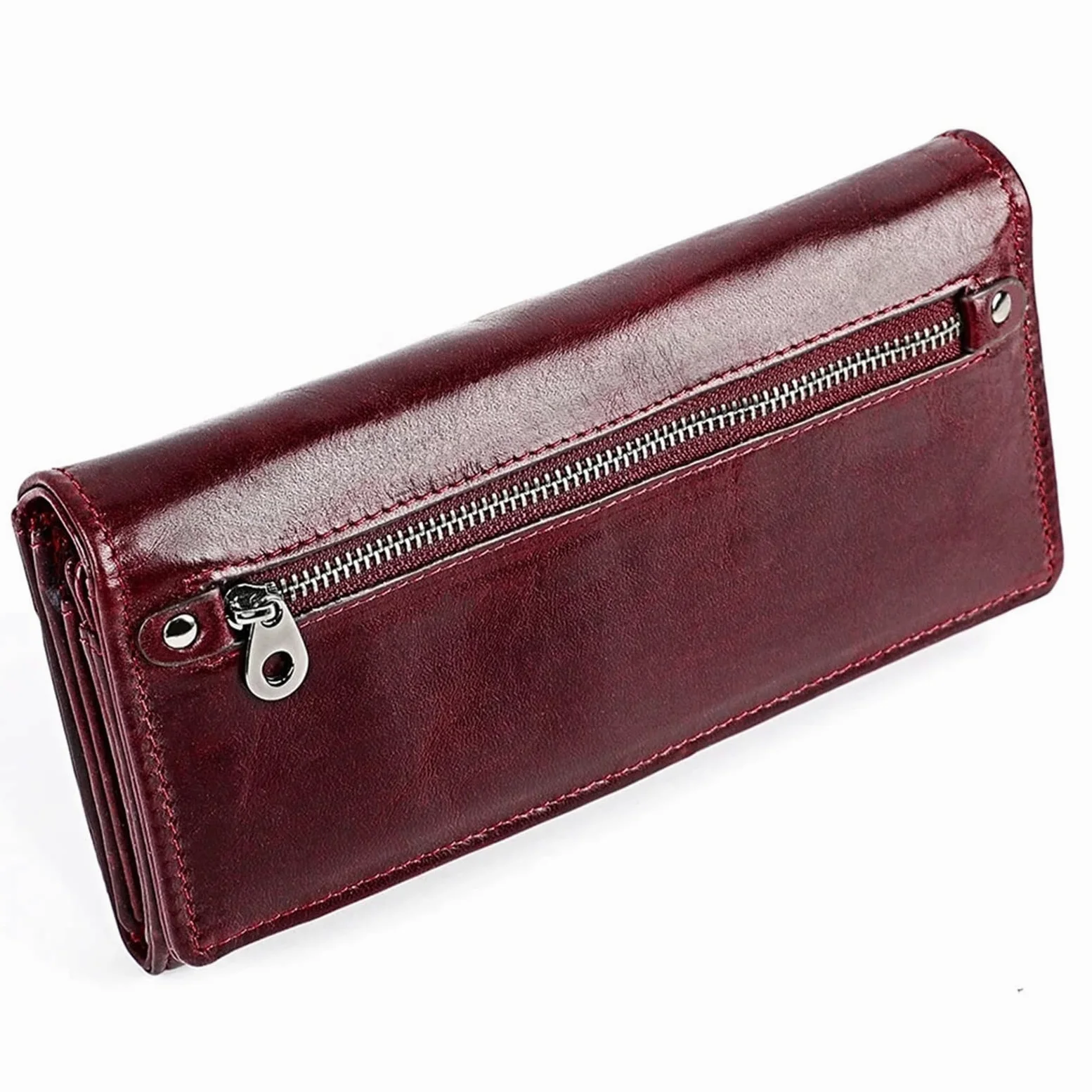 Portfel damski Długi Vintage Casual Portfele dla kobiet, czerwone wino, 19.2x10.1x3cm, Klasyczny