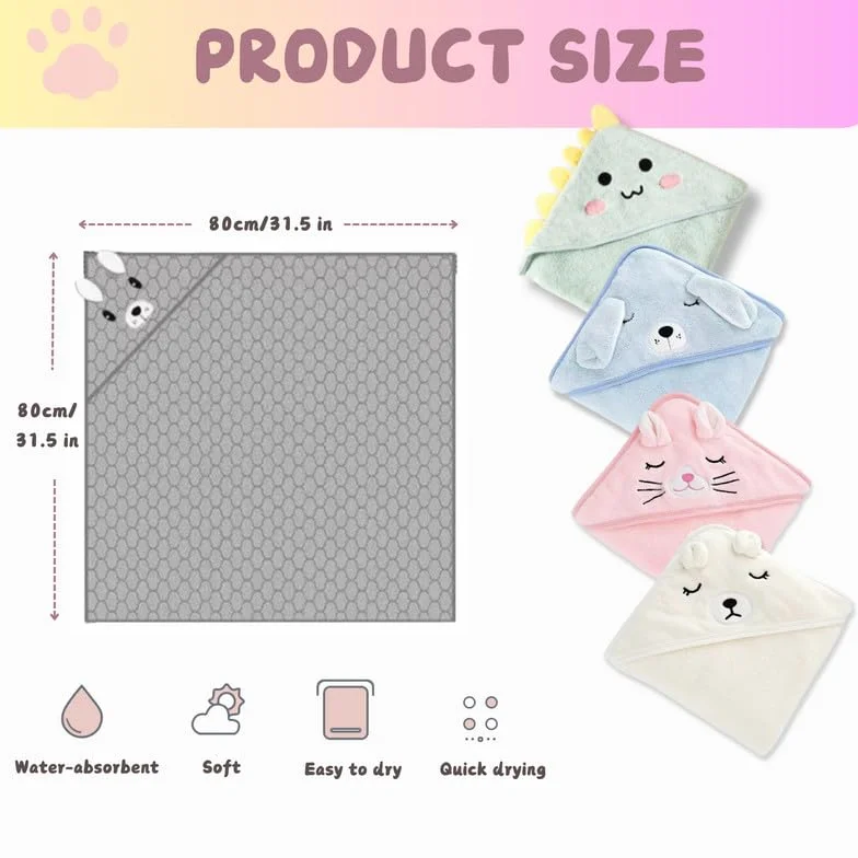 Ręcznik z kapturem dla niemowląt, 80x80 cm, Baby Bath Towel