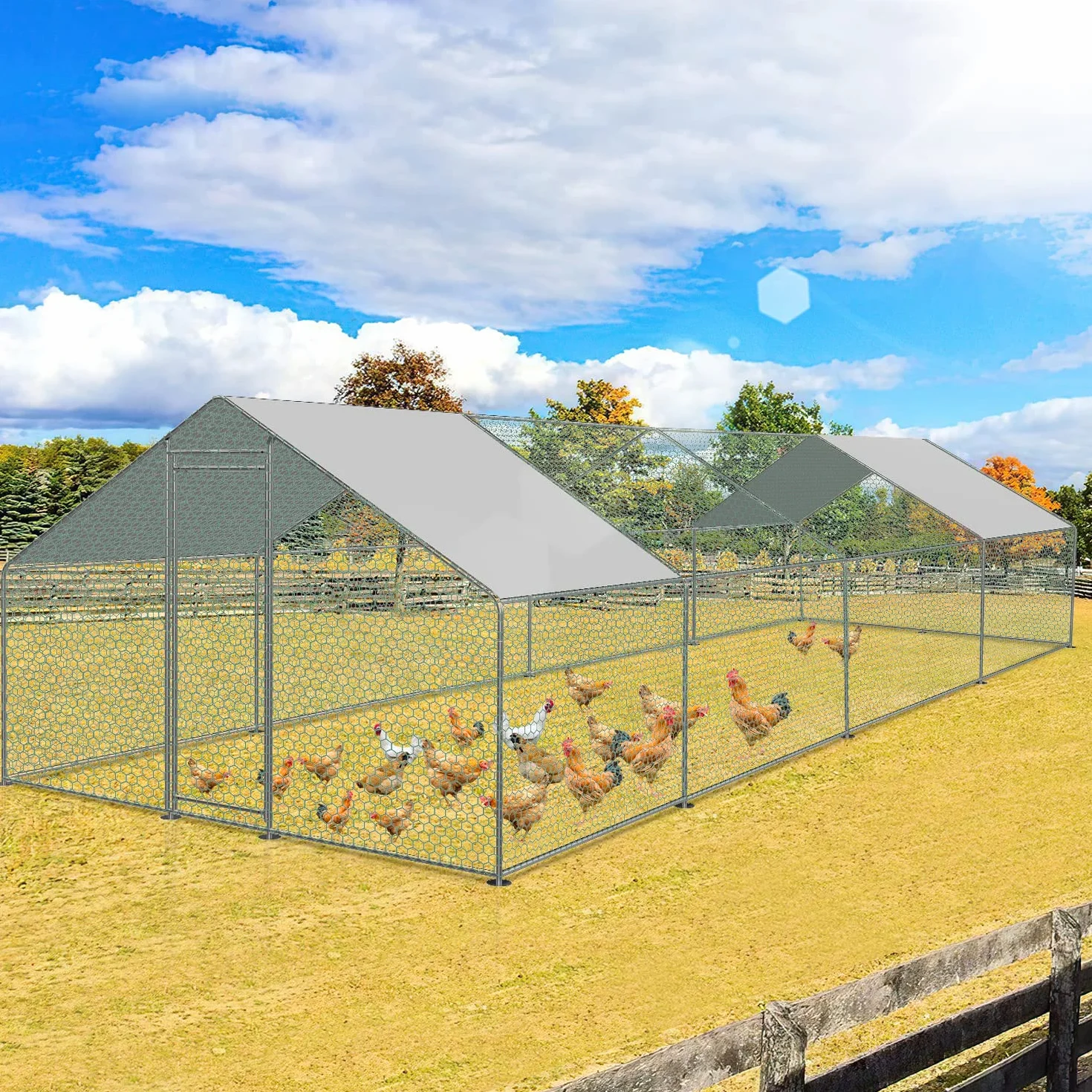 Jopassy Kurnik, 3 x 8 x 2 m, metalowy wybieg, klatka dla małych zwierząt, woliera z plandeką dachową, wybieg dla kur i małych zwierząt