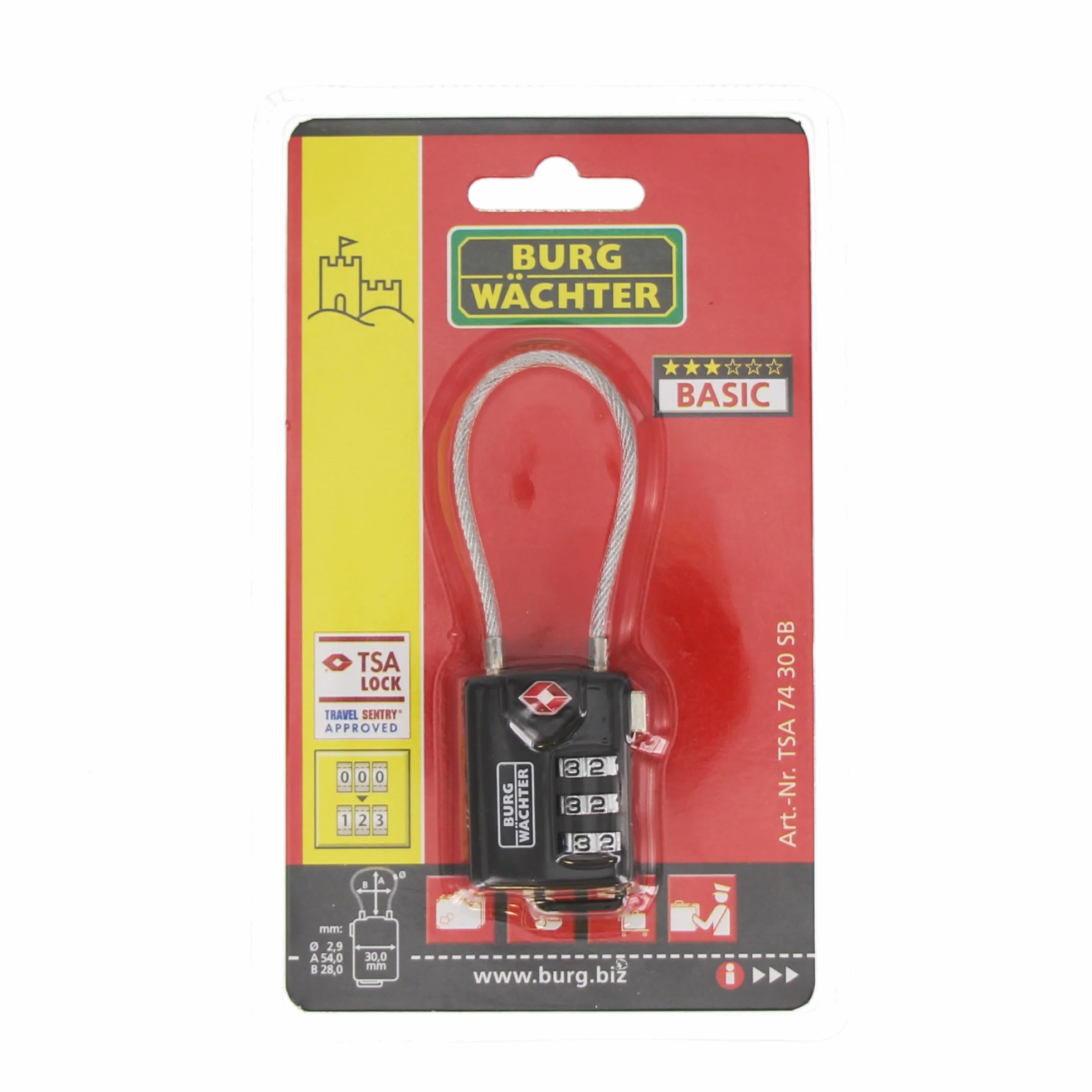 Burg-Wächter TSA 74 30 SB, grubość pałąka: 2,9 mm, czarny