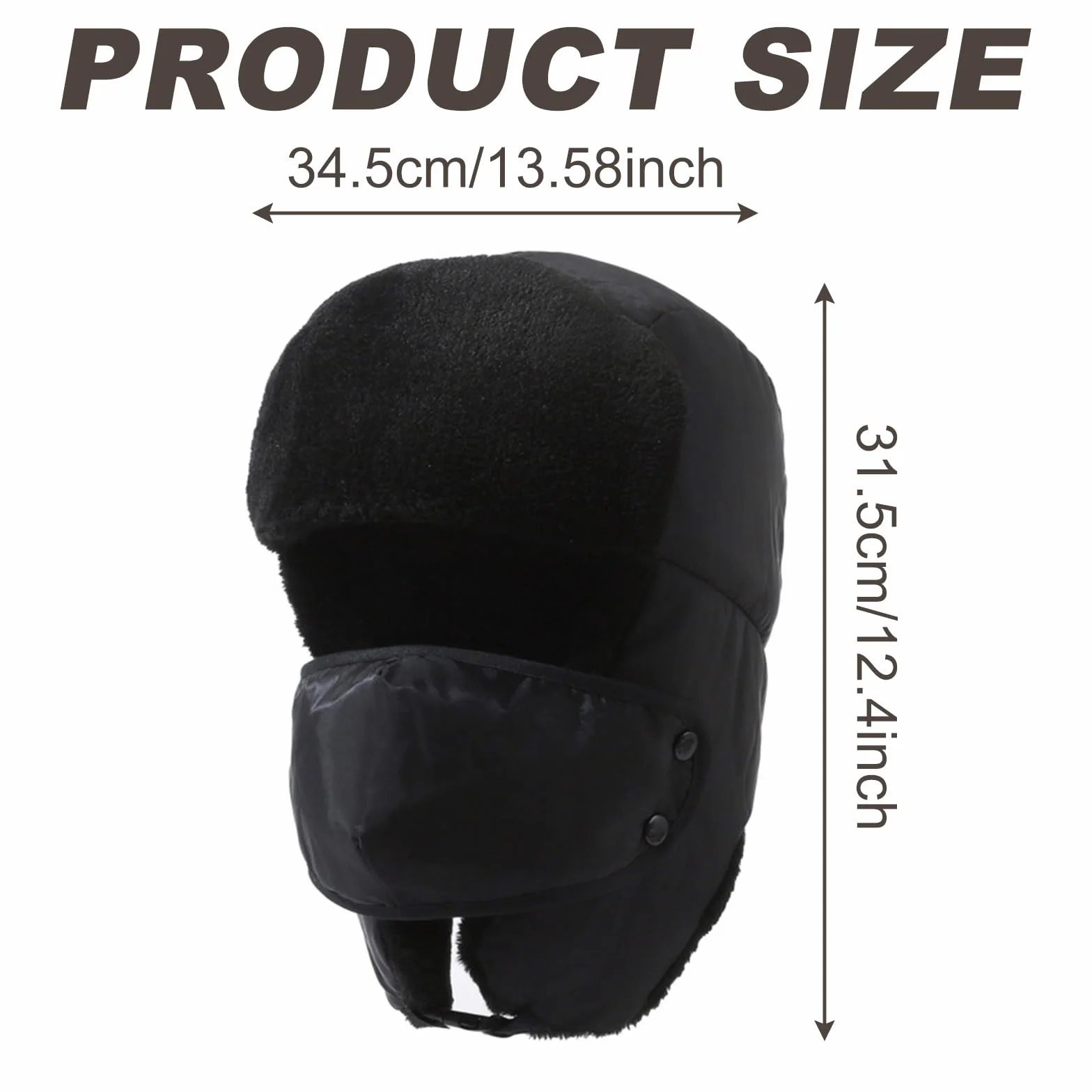 Czapka lotnicza Unisex, Ushanka czapka z nausznikami i odpinaną maską, wiatroszczelna zimowa czapka narciarska, ciepła czapka myśliwska męska kobieta, czarne, rozmiar uniwersalny