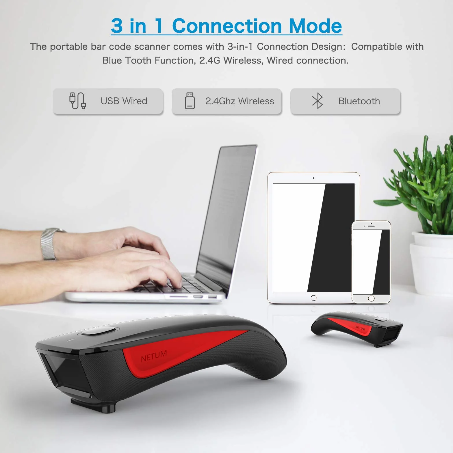 NETUM C990 Skaner kodów kreskowych Bluetooth 2D QR Bezprzewodowy kompatybilny, mały skaner kodów QR USB 1D 2D do inwentaryzacji, czytnik kodów kreskowych na tablet iPhone iPad Android iOS PC POS