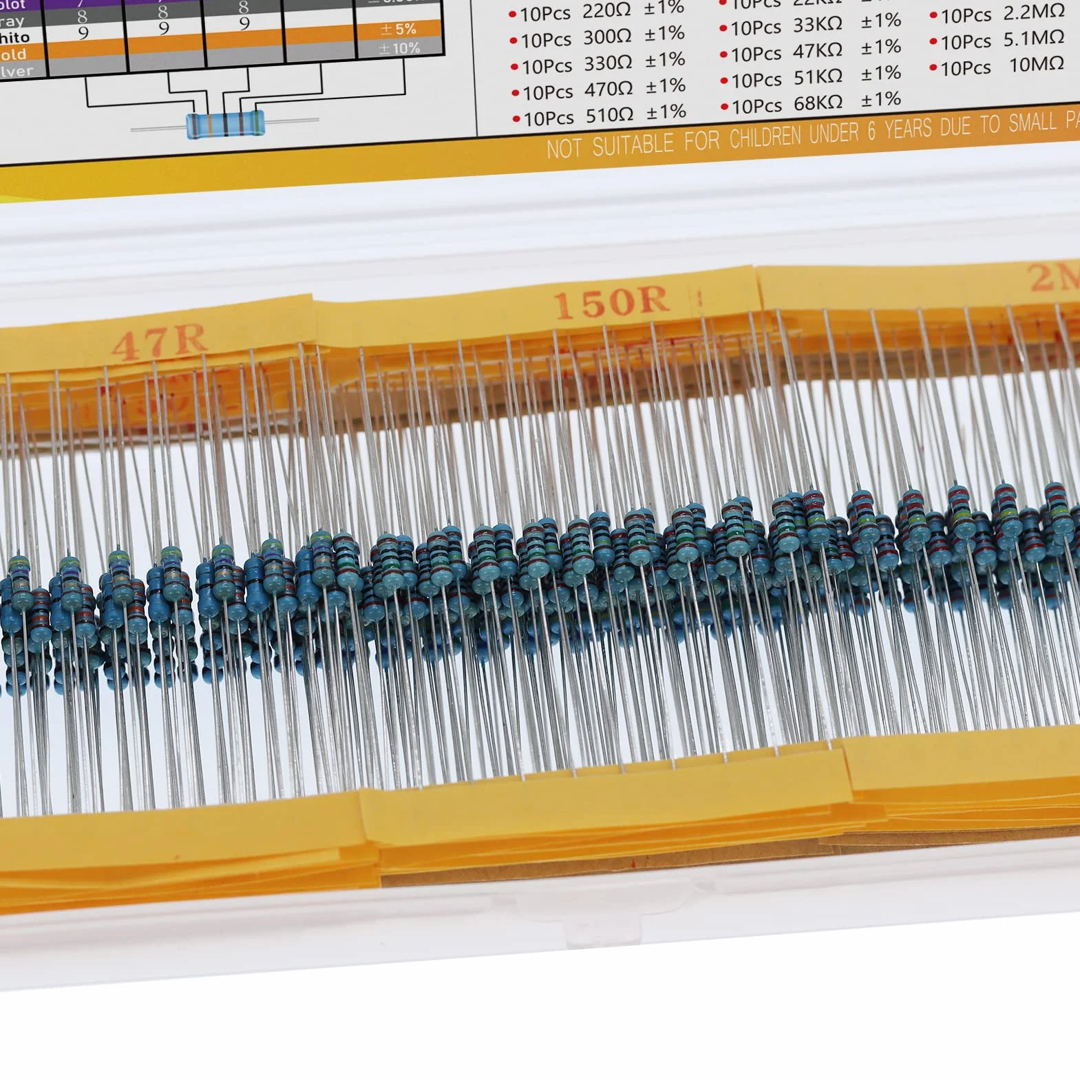 AUKENIEN Zestaw Rezystorów 1/4W od 0 Ohm do 10M Ohm 40 wartości 1% 1/4 W zestaw rezystorów metalowych Rezystor szeregowy elektroniczny rezystor pudełkowy