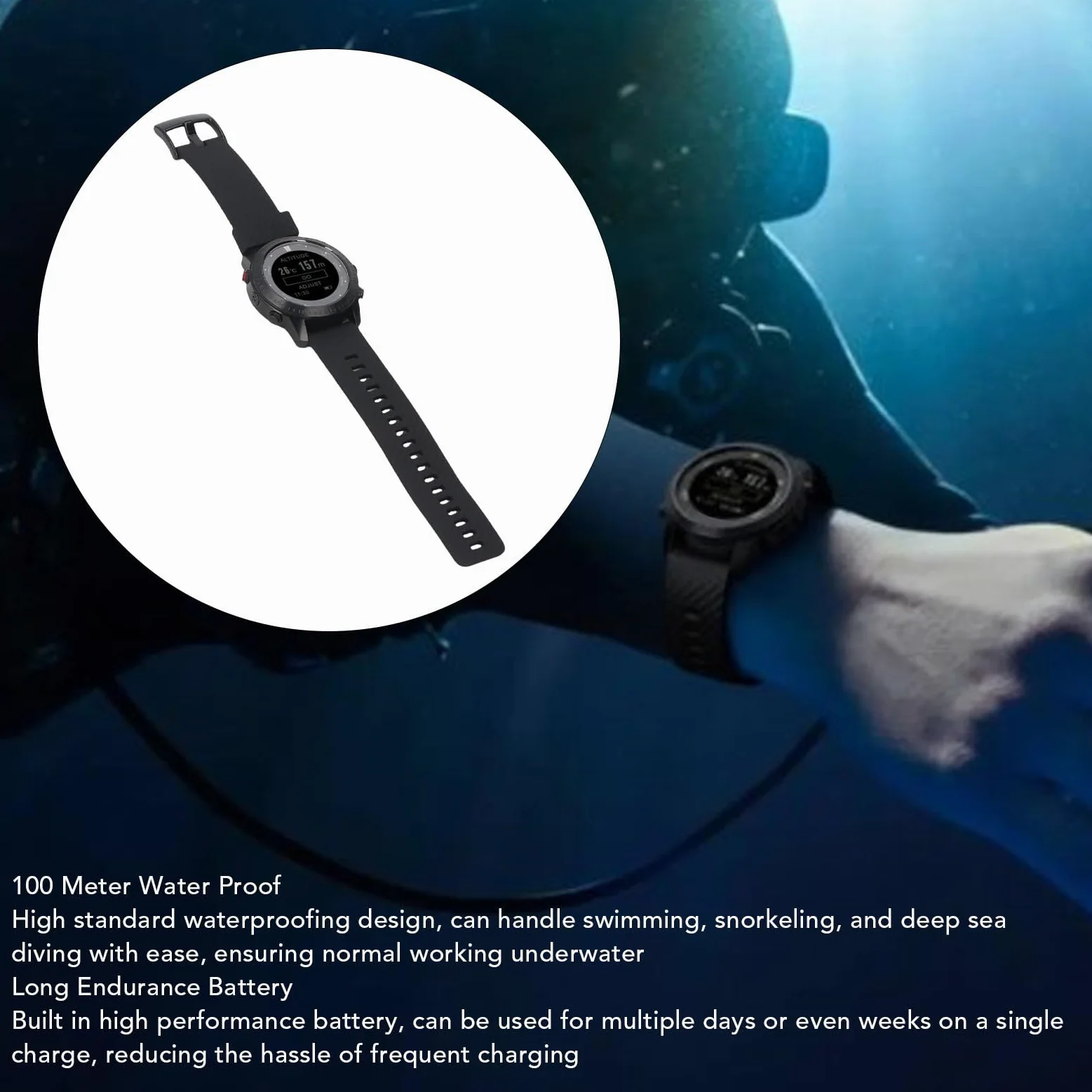 Luqeeg Smart Nurving Computer Watch, Wielofunkcyjny Dowód na wodę 100 Metrów Nurka na rękę z Czujnikiem Głębokości Barometru do Pływania Rurka rurką rurową Kroki Rejestrujące Kroki