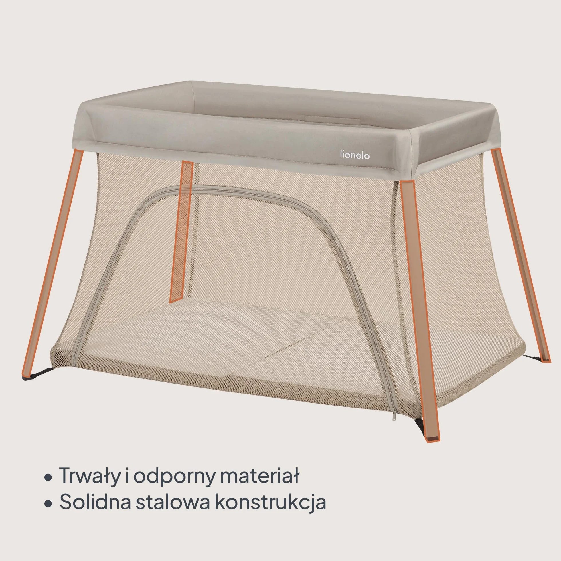 lionelo Łóżko podróżne do parku dziecięcego 3 w 1 Alicja 0-15 kg materac piankowy, 2 poziomy wysokości, składane, małe, lekkie, wejście boczne, torba podróżna (beżowy)