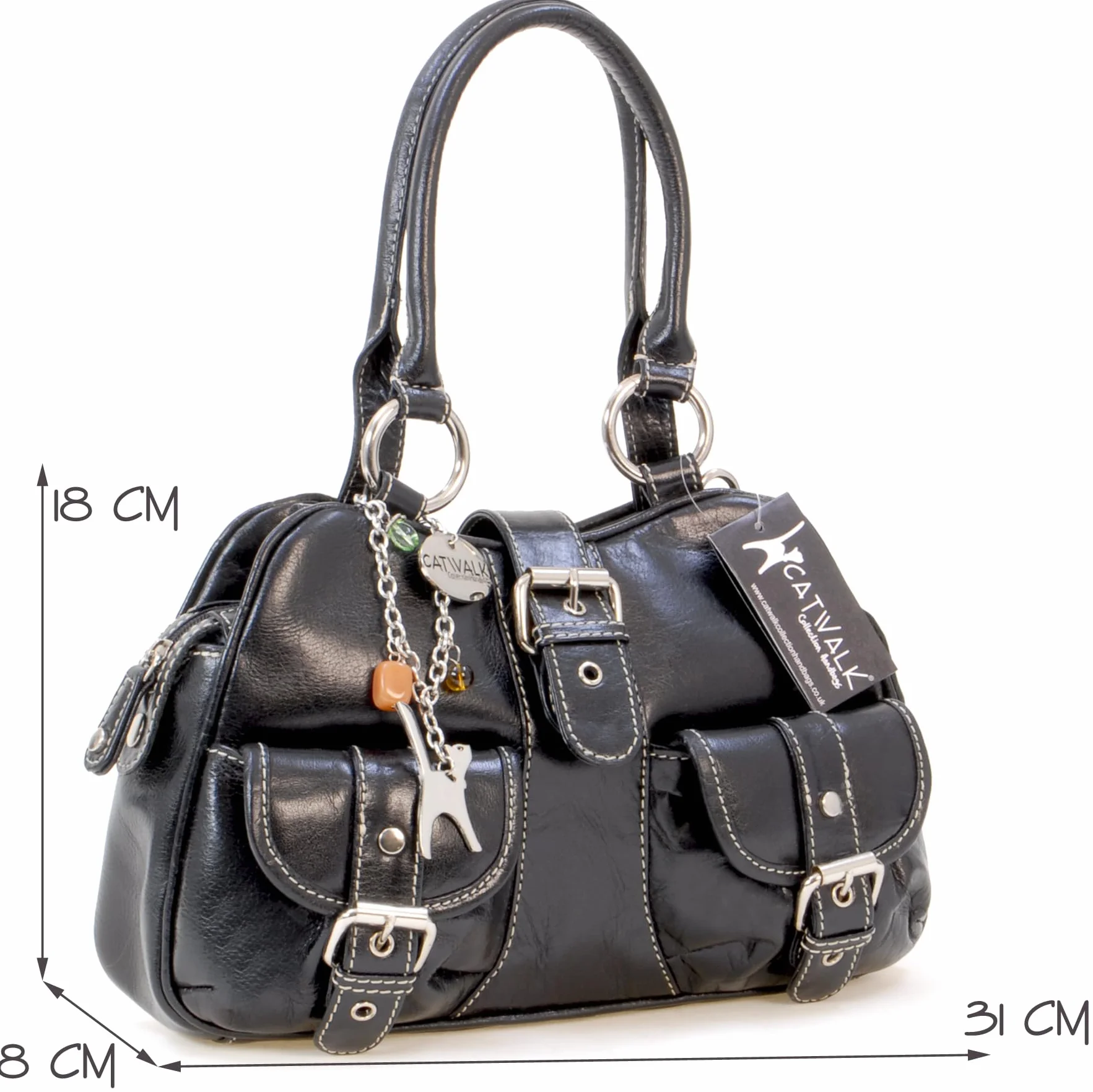Catwalk Collection Handbags - Skórzana Torebka Crossbody z Rączką dla Kobiet - Średnia Torba na Ramię - Odpinany Regulowany Pasek - Faith