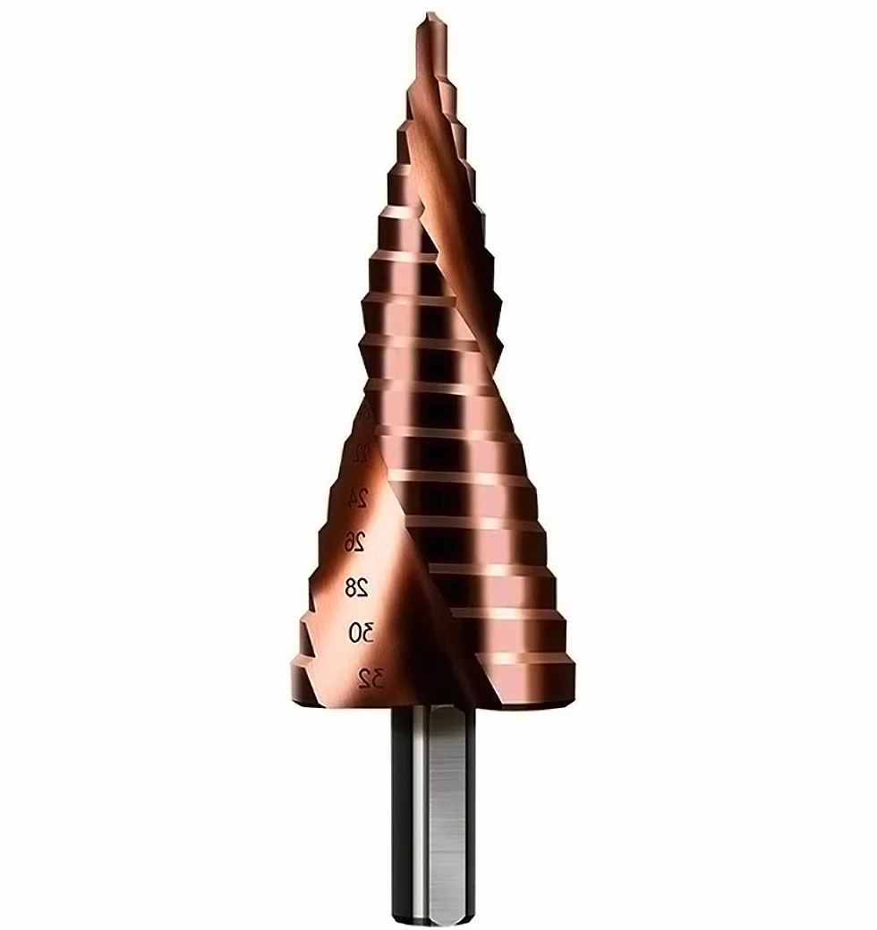 Mengshen Kobalt wiertła stopniowe 4-32 mm spiralny rowek, HSS M35 cięcie Powiększ płytę ze stali nierdzewnej do hartowania blach stalowych, wiercenie w blachach stalowych, uchwyt trójkątny zestaw