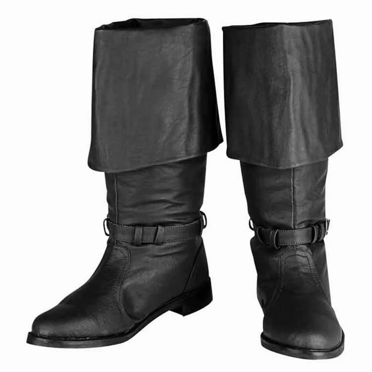 Buty rycerskie, ze skóry PU, średniowieczne buty wikingów, retro, z długą cholewką, skórzane, mankiety, renesansowe, średniowieczne, cosplay, płaskie dno, męskie buty do cosplay, 42