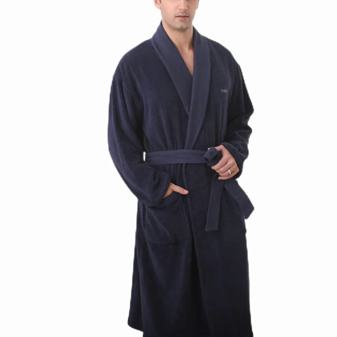 CFWSHJ Męskie i damskie bawełniane szlafroki kąpielowe Szlafrok z szalowym kołnierzem Szlafrok do wypoczynku w domu lub w hotelu Sleepwears.granatowy Blauw-m (granatowy Blauw Xlarge)