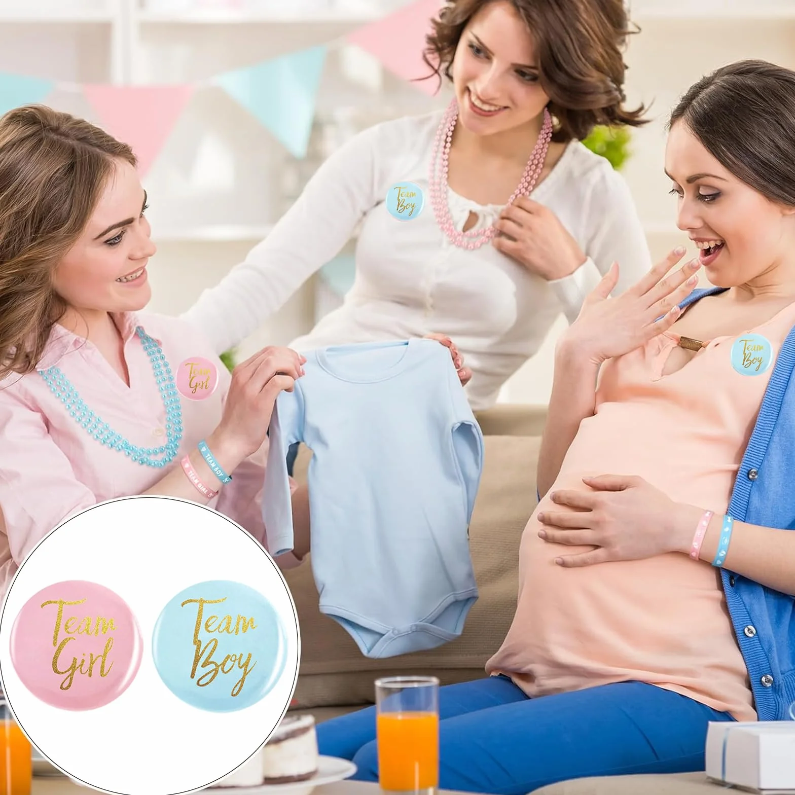 Geschlecht Offenbar Button,24 StückTeam Boy und Team Girl Pin Abzeichen, Rund Pinback Knopf Pins für Gender Reveal Party,Mit Sternen und Glitzer