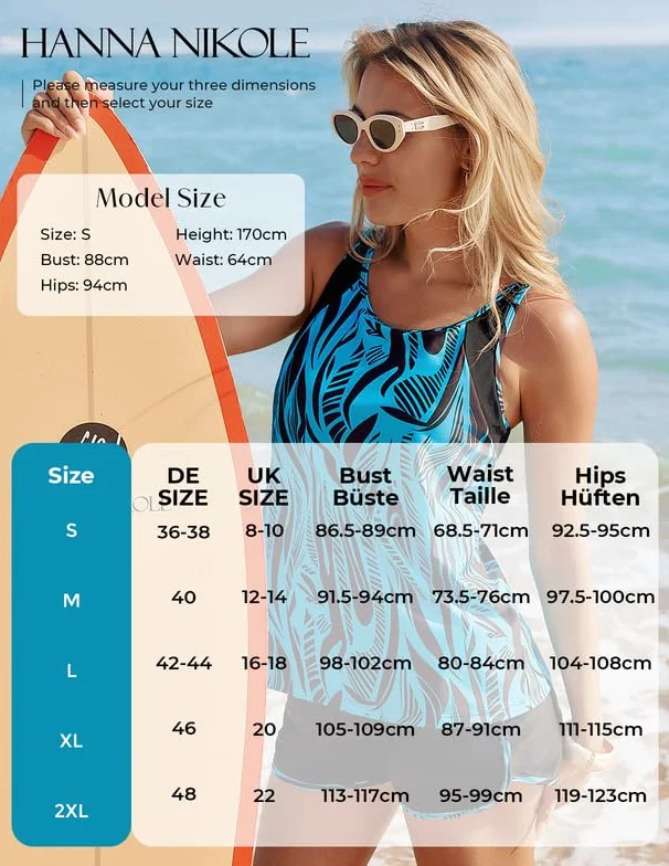 Hanna Nikole Tankini damski kostium kąpielowy wyszczuplający brzuch push-up z wysoką talią regulowany
