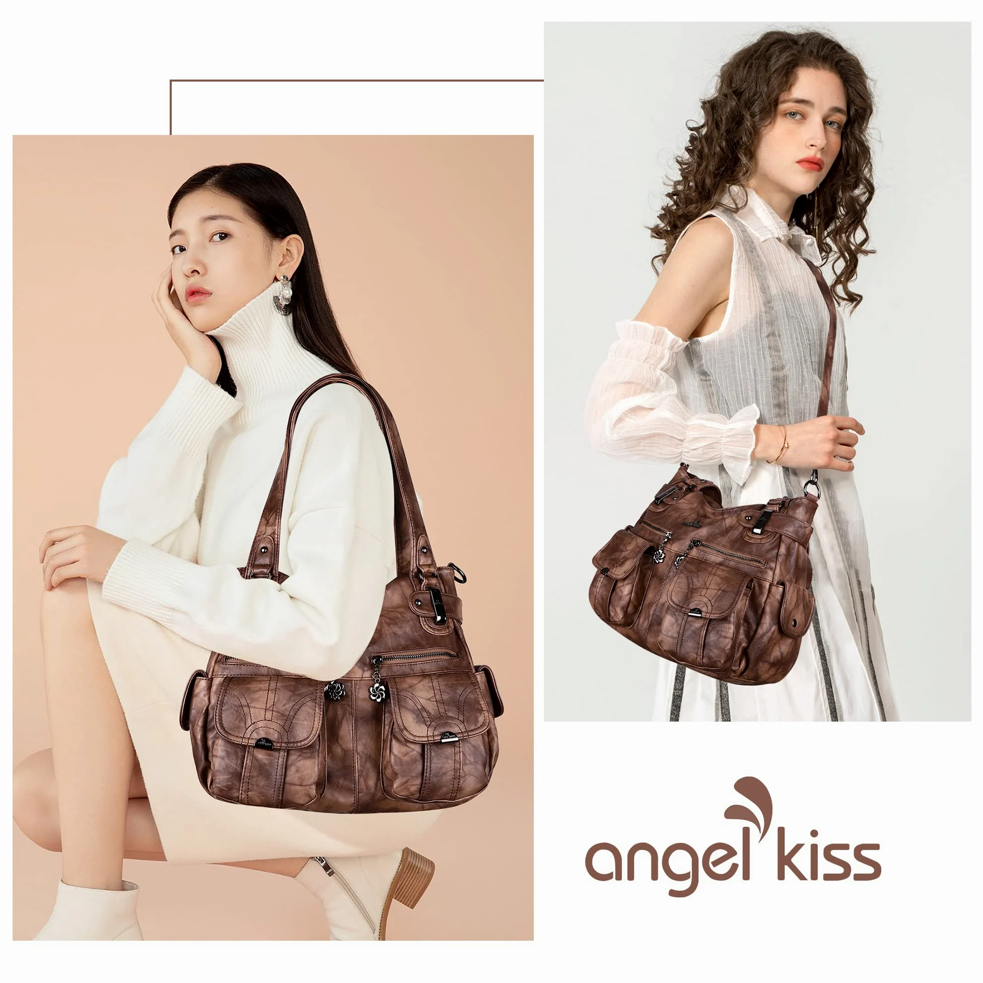 Purses and Handbags Women Tote Shoulder Top Handle Satchel Hobo Bags Fashion Washed Leather Purse (5739-1#7028# 7 BROWN)