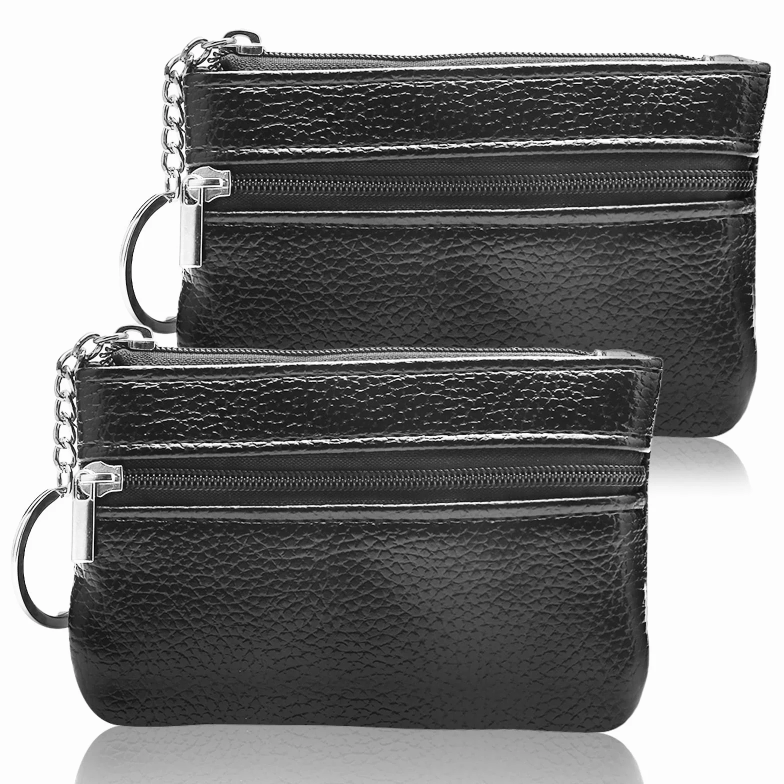 2 etui na klucze ze skóry PU, skórzane etui na klucze, małe etui na klucze, portmonetki, małe portmonetki, damskie na kluczyki samochodowe, czarne, skórzane etui na klucze samochodowe, Zawiera żelazo,
