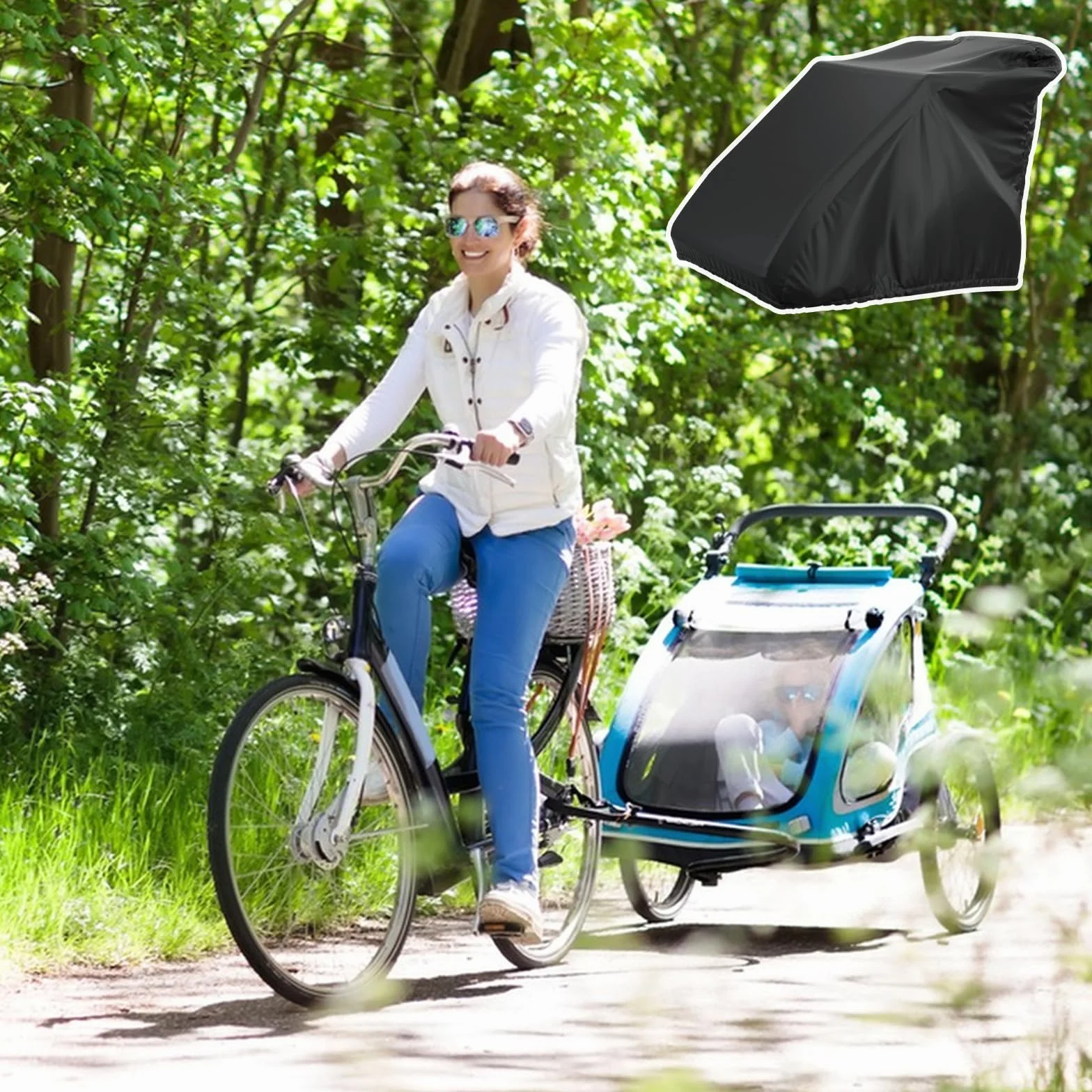 Plandeka na rower, garaż rowerowy, plandeka rowerowa na zewnątrz, wodoszczelna, wiatroszczelna, odporna na rozerwanie, tkanina Oxford 210D, do przyczepek rowerowych, przyczepek dla psów, przyczepek